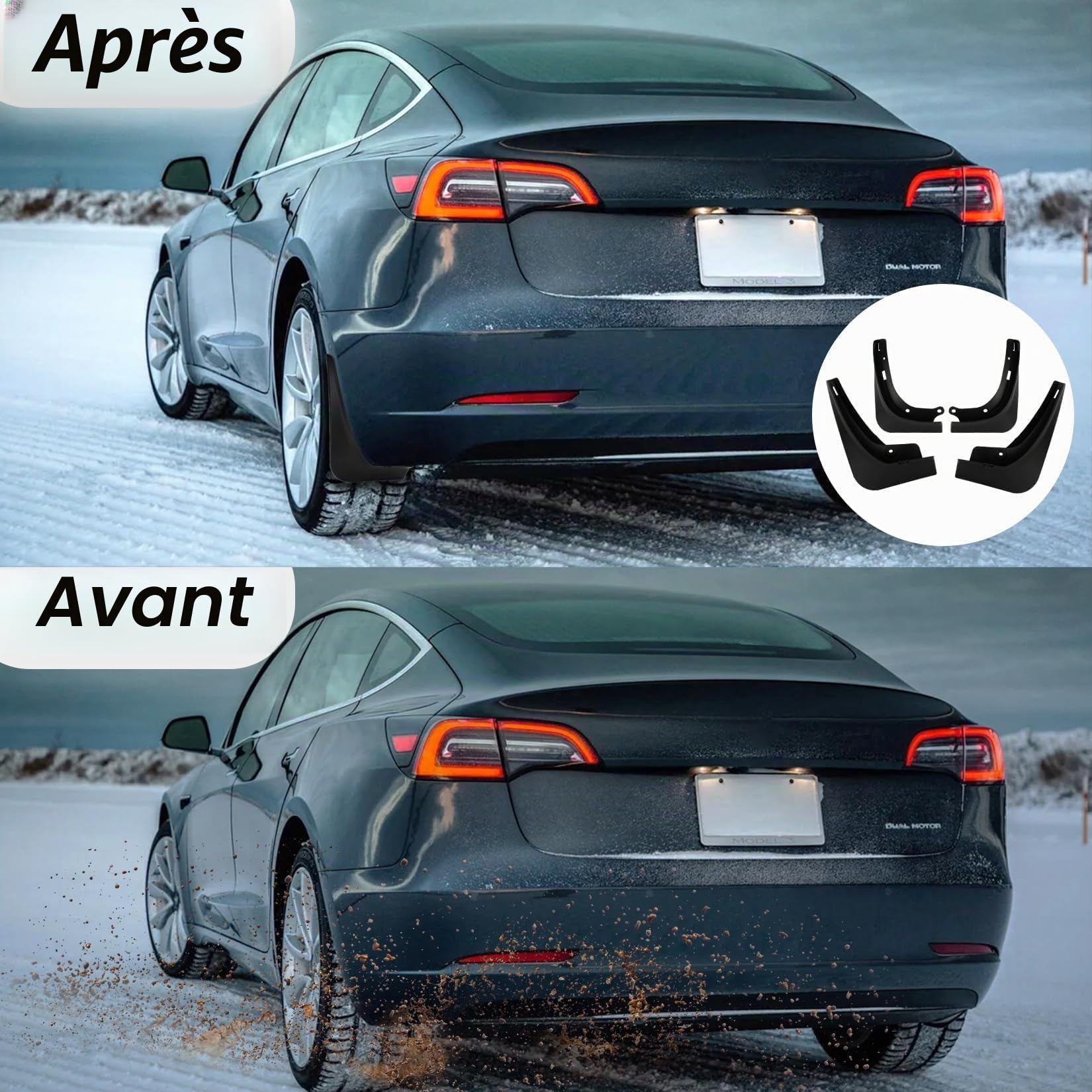 PSLER pour Tesla Model 3 2016-2023 Bavettes Anti-éclaboussures Ailes Aucun Perçage Nécessaire Voiture pour Tesla Model 3 Accessoires(4 pièces)