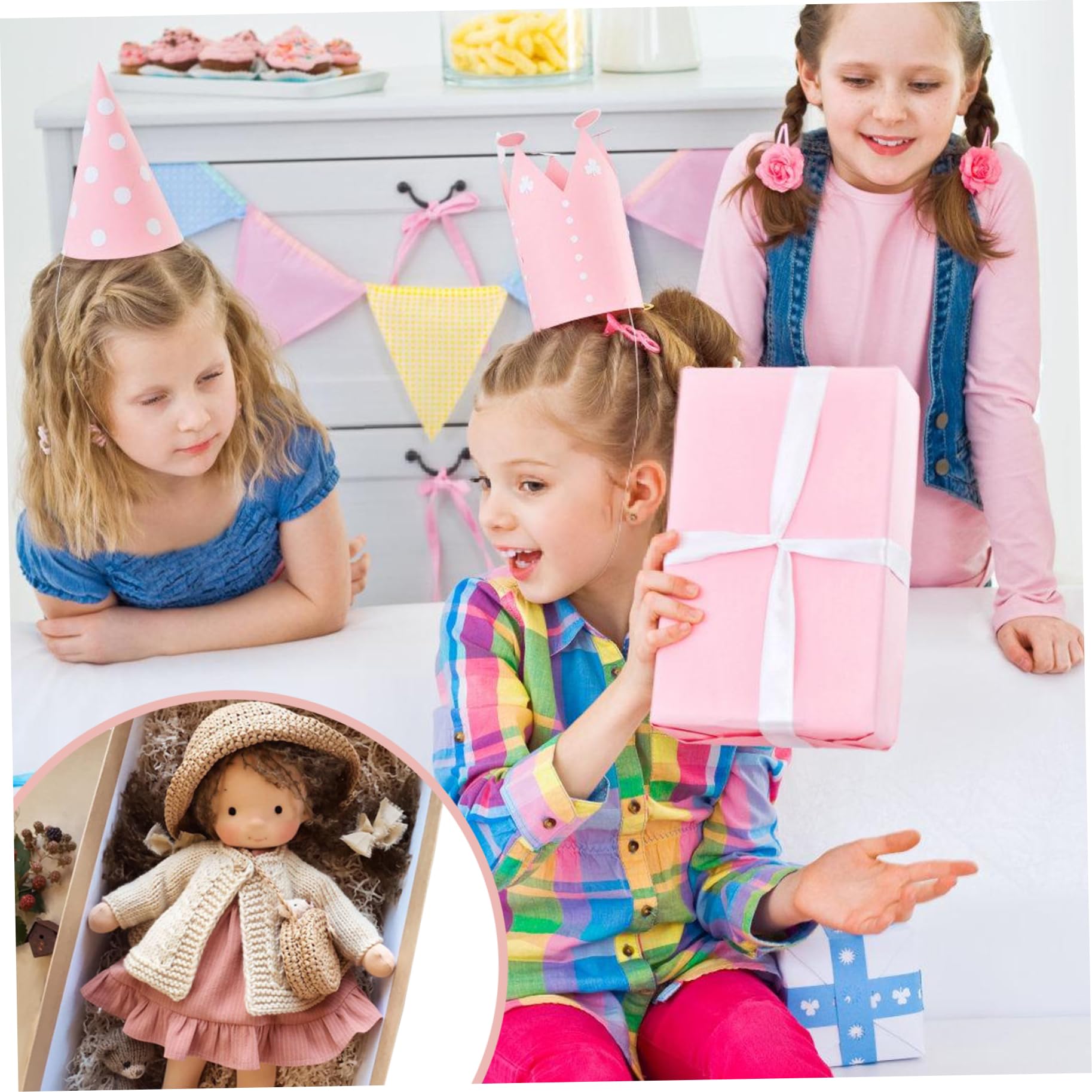 Poupée de chiffon avec boîte 11x2x5 Ragdoll avec chapeau, sac, chaussures et plus de décoration Jouets poupée en peluche mignons pour bébés et tout-petits Idéal anniversaire Noël, poupées migno