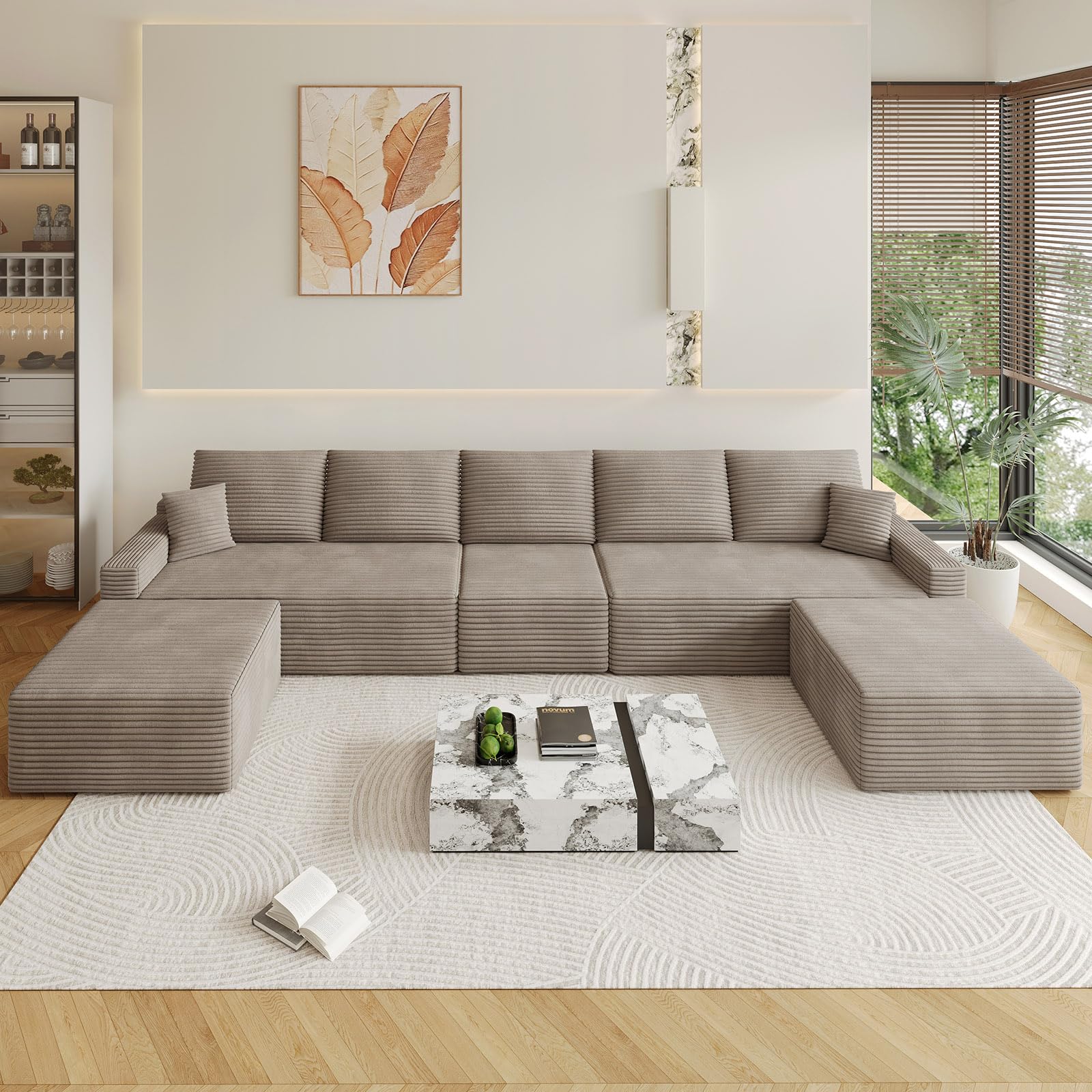 Oversized Modular Sectional Sofa Couch,Large 7 Seater Corner Sofa Modern U Shaped Sectional Couch with Ottoman Cloud Couches for Living Room,Office, Spacious Space, Corduroy,No Assembly,Camel