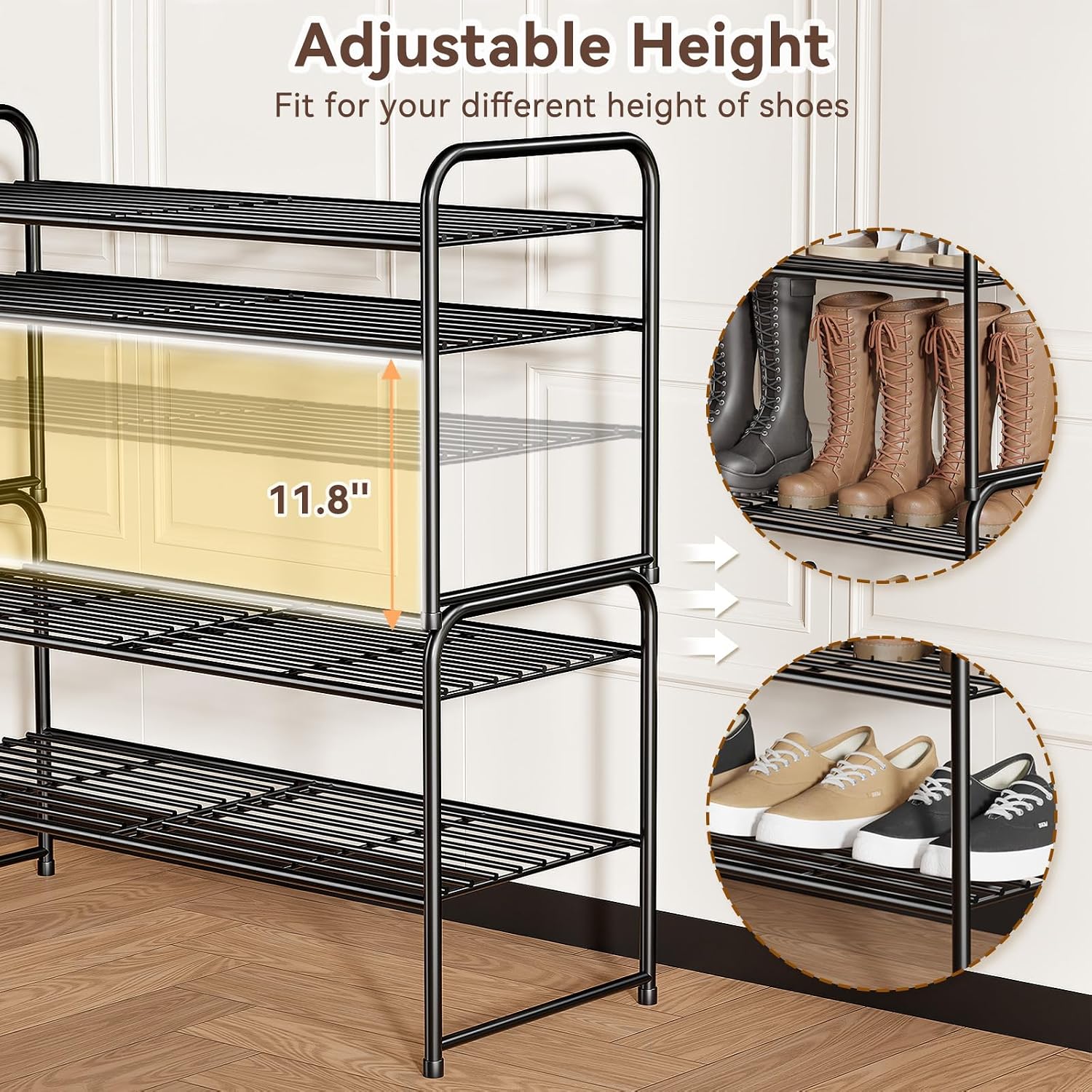 Shoe Rack Heavy Duty Metal Shoe Organizer for Closet, Black image 4