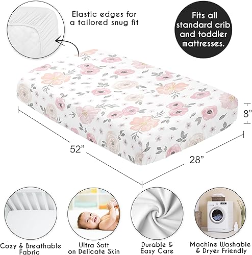 Miniatura 4 de Sweet Jojo Designs Sábana bajera para cuna de bebé 100% algodón (rosagris bohemio floral) para niñas, guardería infantil, habitación de niños