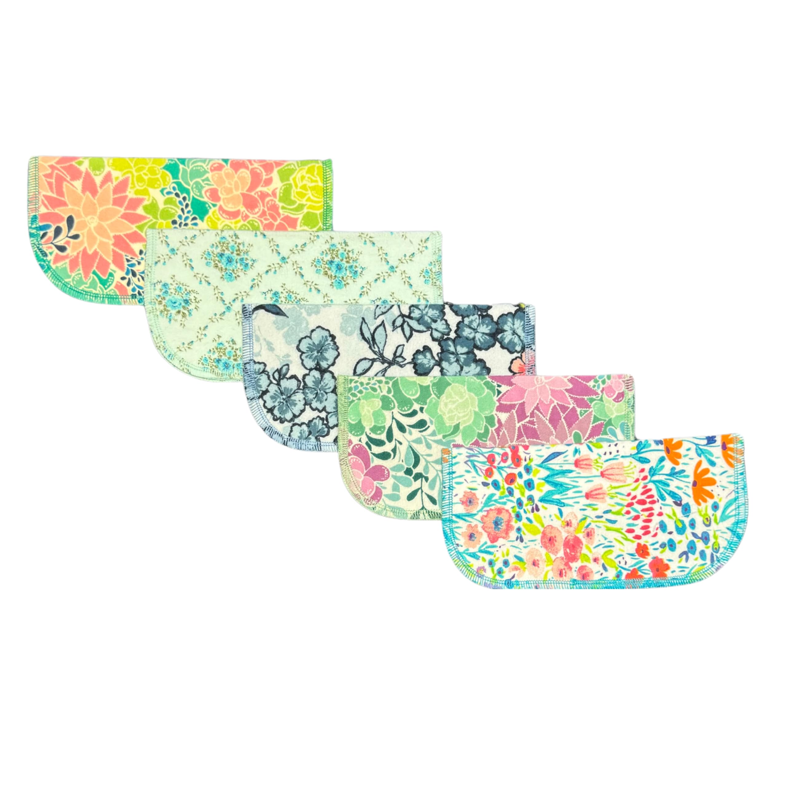 2 Ply Printed Flannel 8x8 Inches Set of 5 Little Wipes Flower Splash- Proudly Made in the USA!