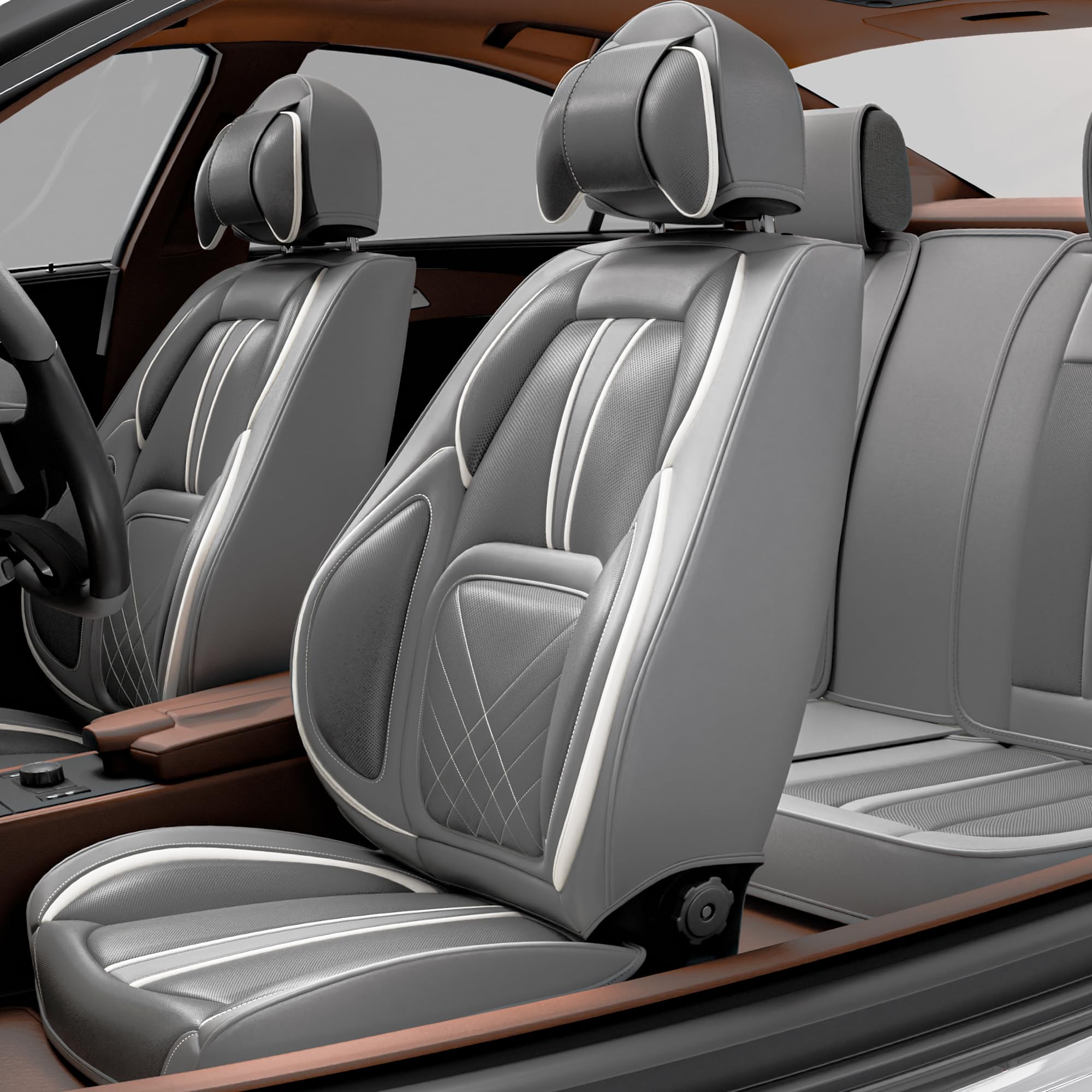 ASLONG 5PCS 2025 Front and Back Car Seat Covers Auto Interior Accessories with Water Proof Nappa Leather for Cars SUV Pick-up Truck Universal