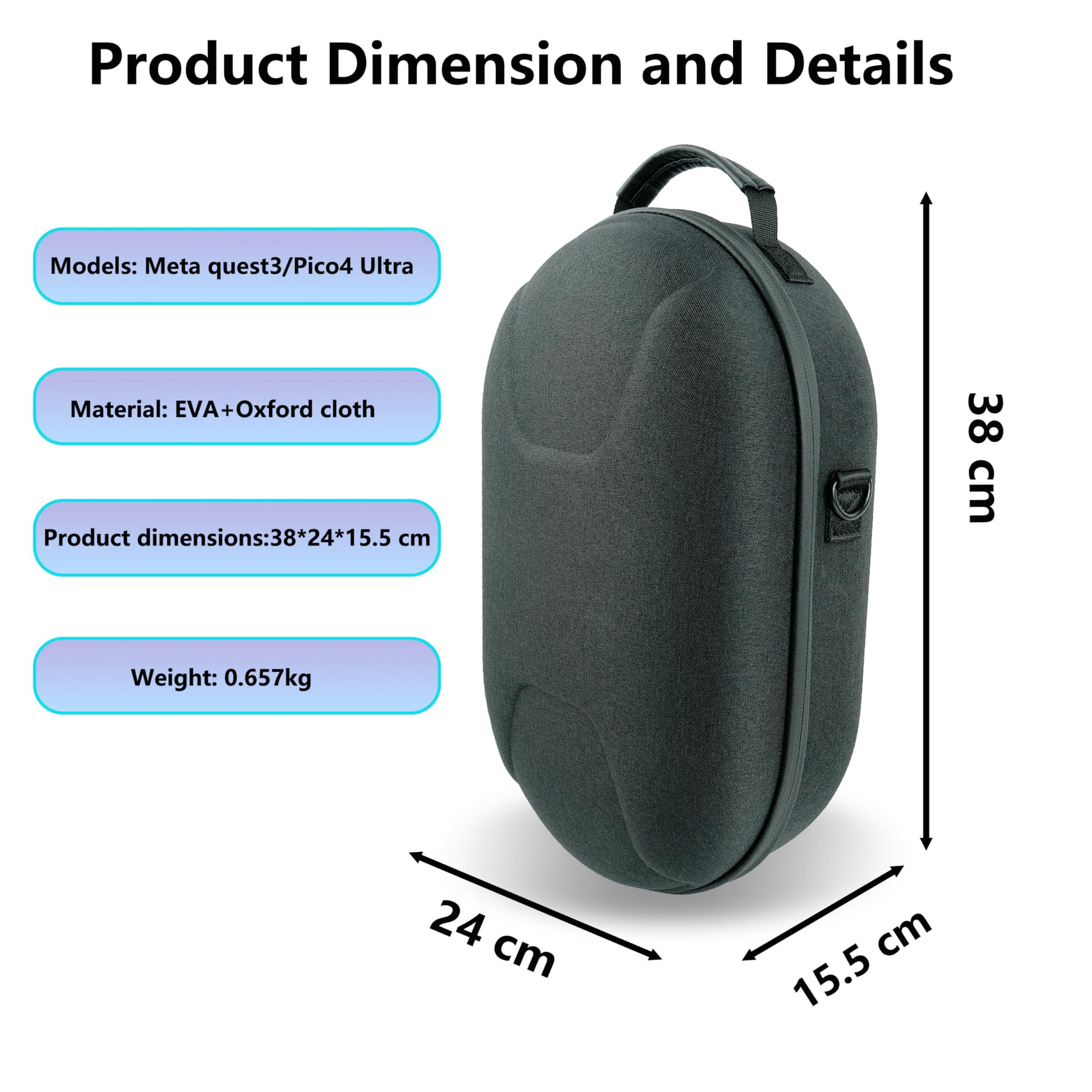 VR Headset Carrying Case, Portable Storage Bag for Meta. Quest 3/ Pico 4 Ultra, with Handheld and Shoulder Straps, Travel case for VR, Controller, Elite Strap and Accessories
