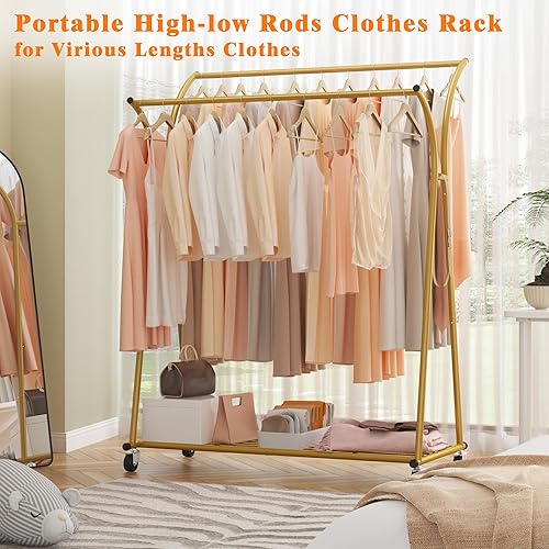 Miniatura 2 de Raybee Percheros resistentes para colgar ropa, perchero con ruedas de carga de 360 libras, percheros portátiles de doble barra para armario,
