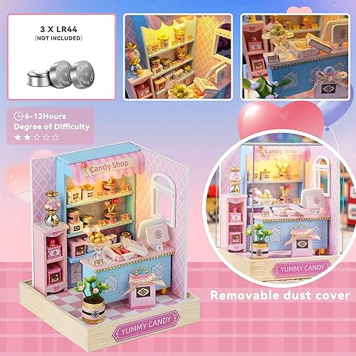 Miniatura 5 de Flever Kit de casa de muñecas en miniatura, habitación creativa con muebles para regalo romántico de San Valentín (delicioso caramelo)