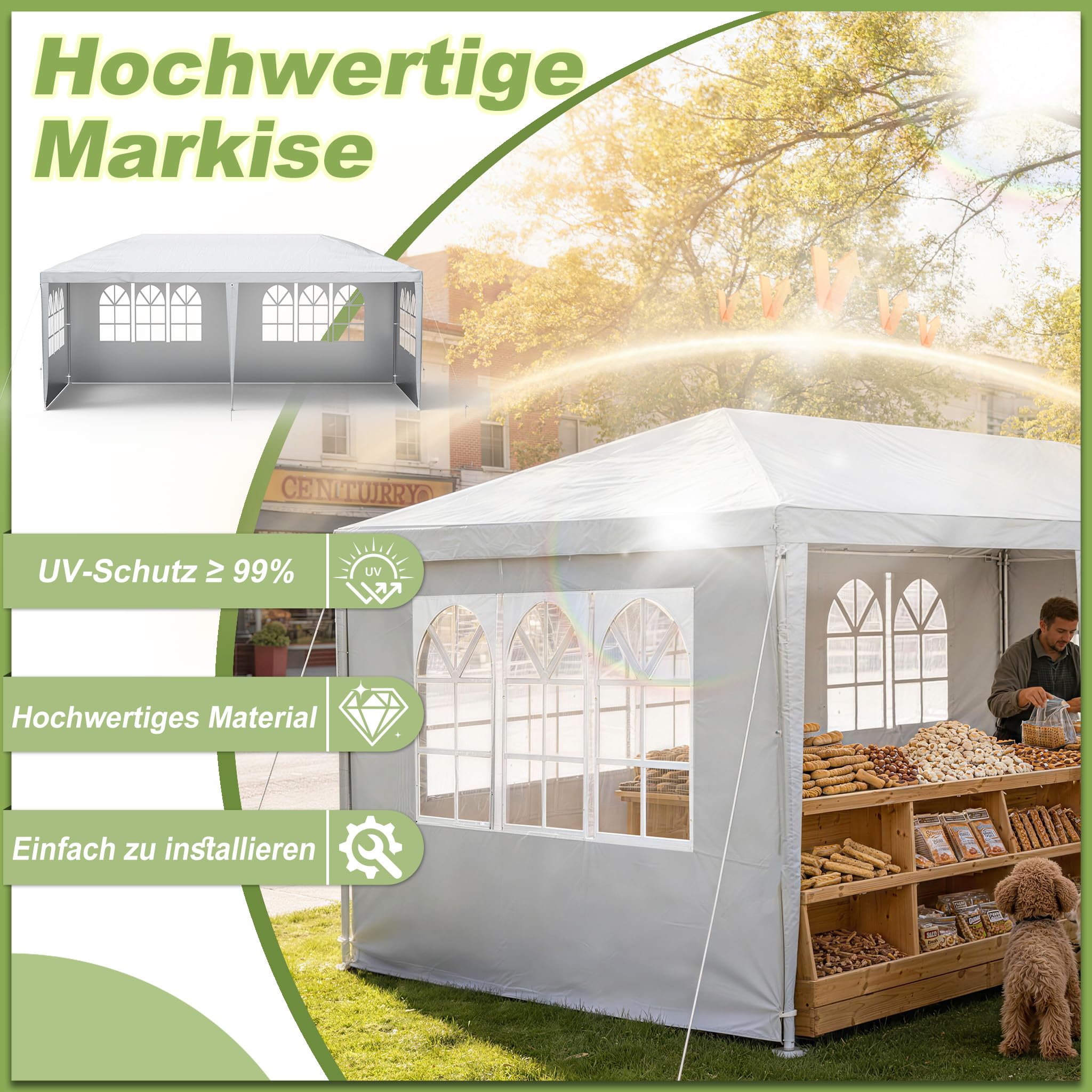 ACXIN Gazebo da giardino, 3 x 6 m, con 6 pannelli laterali, impermeabile, robusto telaio in acciaio, protezione solare e resistente alle intemperie, tessuto Oxford, gazebo da giardino o barbecue per
