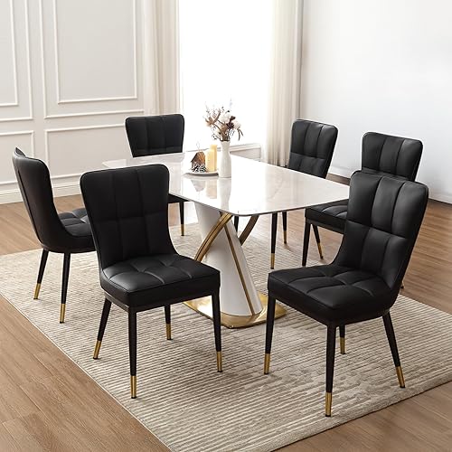 Miniatura 18 de Juego de 4 sillas de comedor modernas, cómodas sillas de comedor con asiento grueso, sillas de cocina tapizadas de piel sintética con patas de Pu