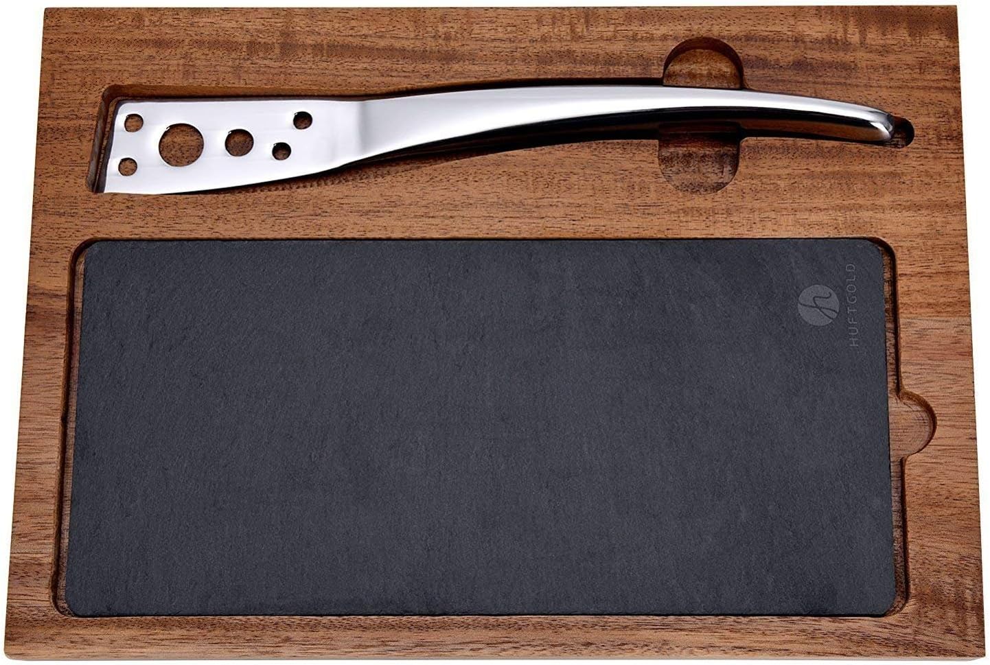 Stainless Steel Soft Cheese Knife with Natural Slate and Wood Board. Cheese or Dessert Cutlery