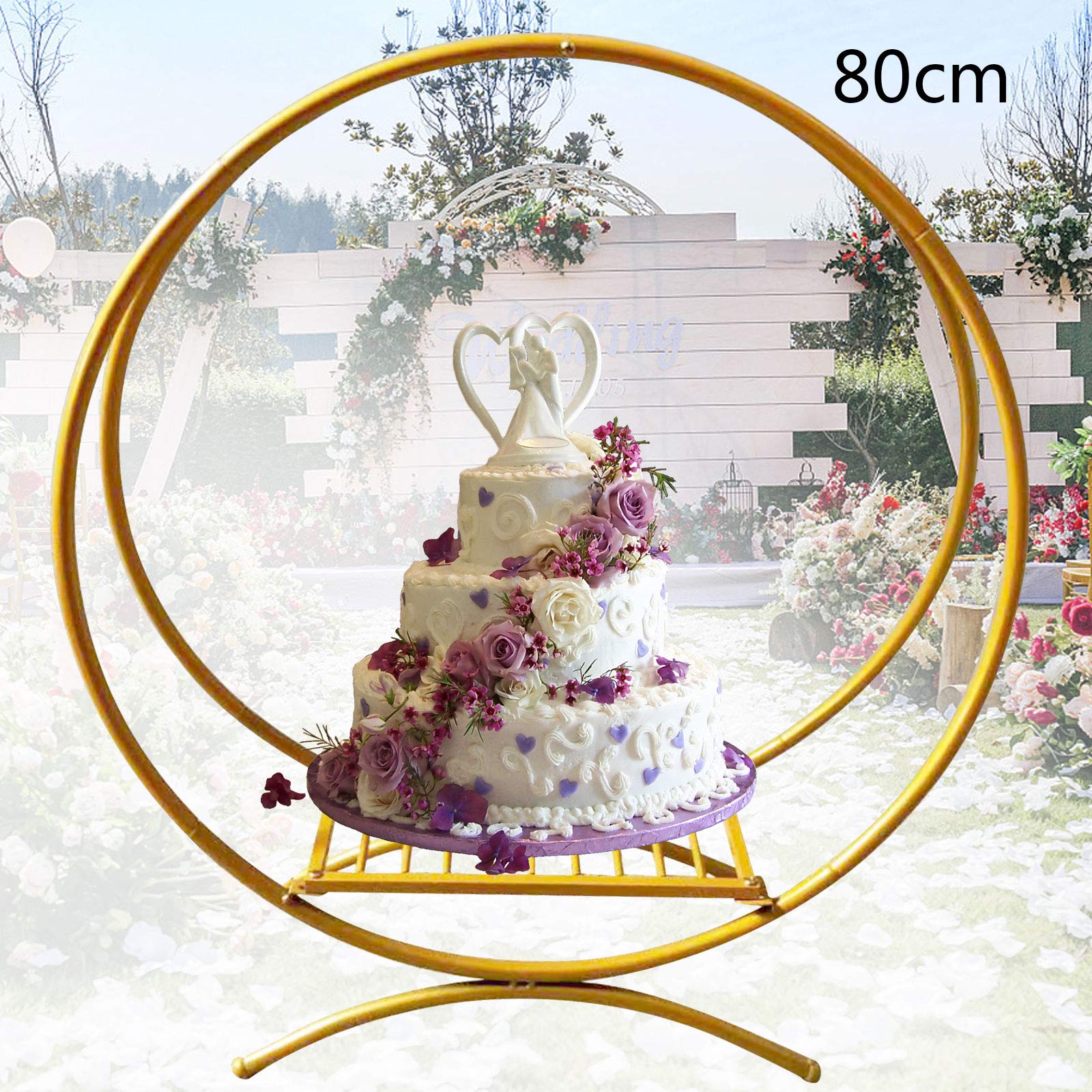 Soporte redondo para tartas con forma de arco para tartas de boda, eventos, fiestas, 80 cm, color dorado