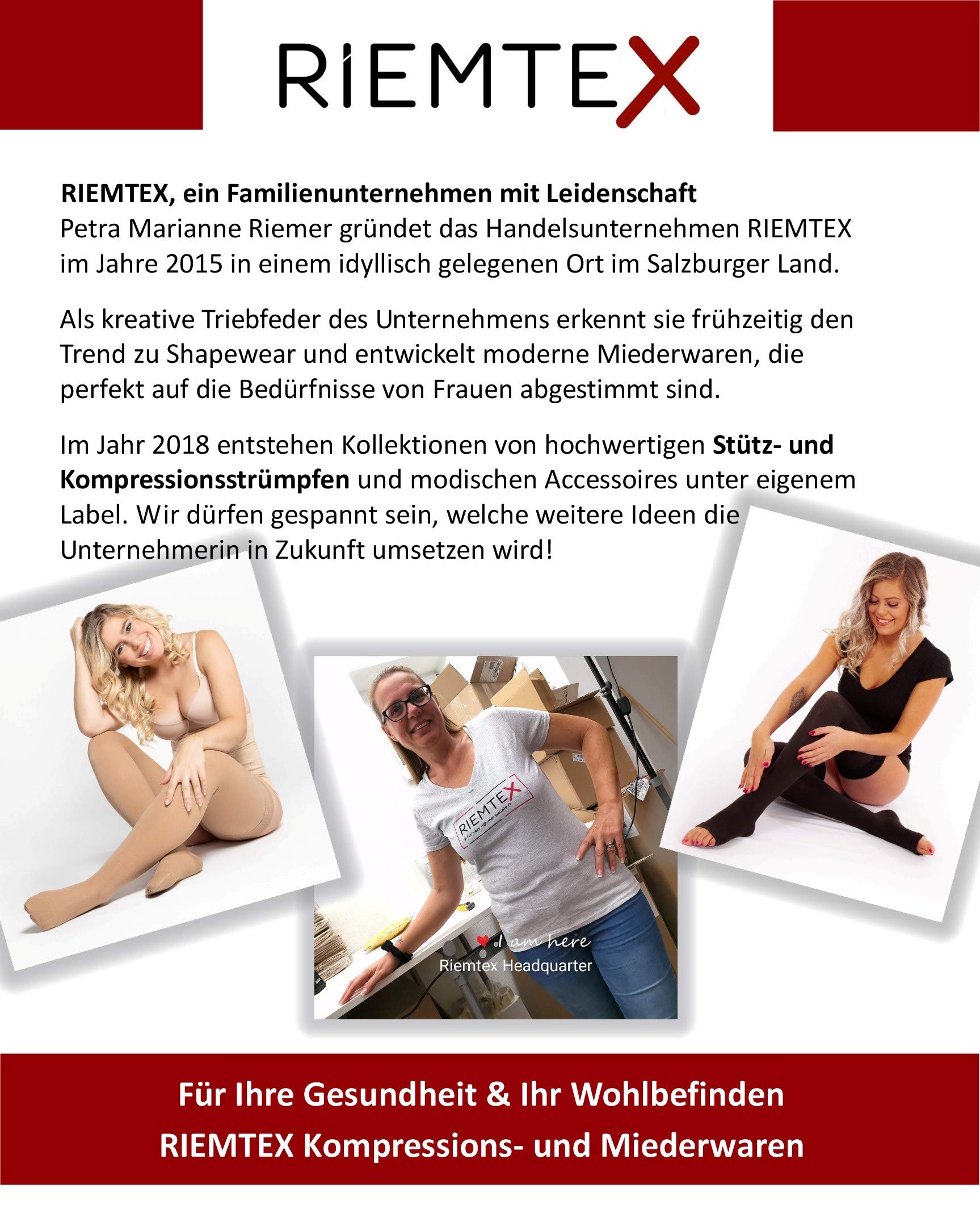 RIEMTEX Kompressionsstrümpfe Waden CCL2 Damen Herren offene Spitze | 23–32 mmHg | Classic Serie 7210 | Schwarz oder Beige | komfortabel für den Alltag