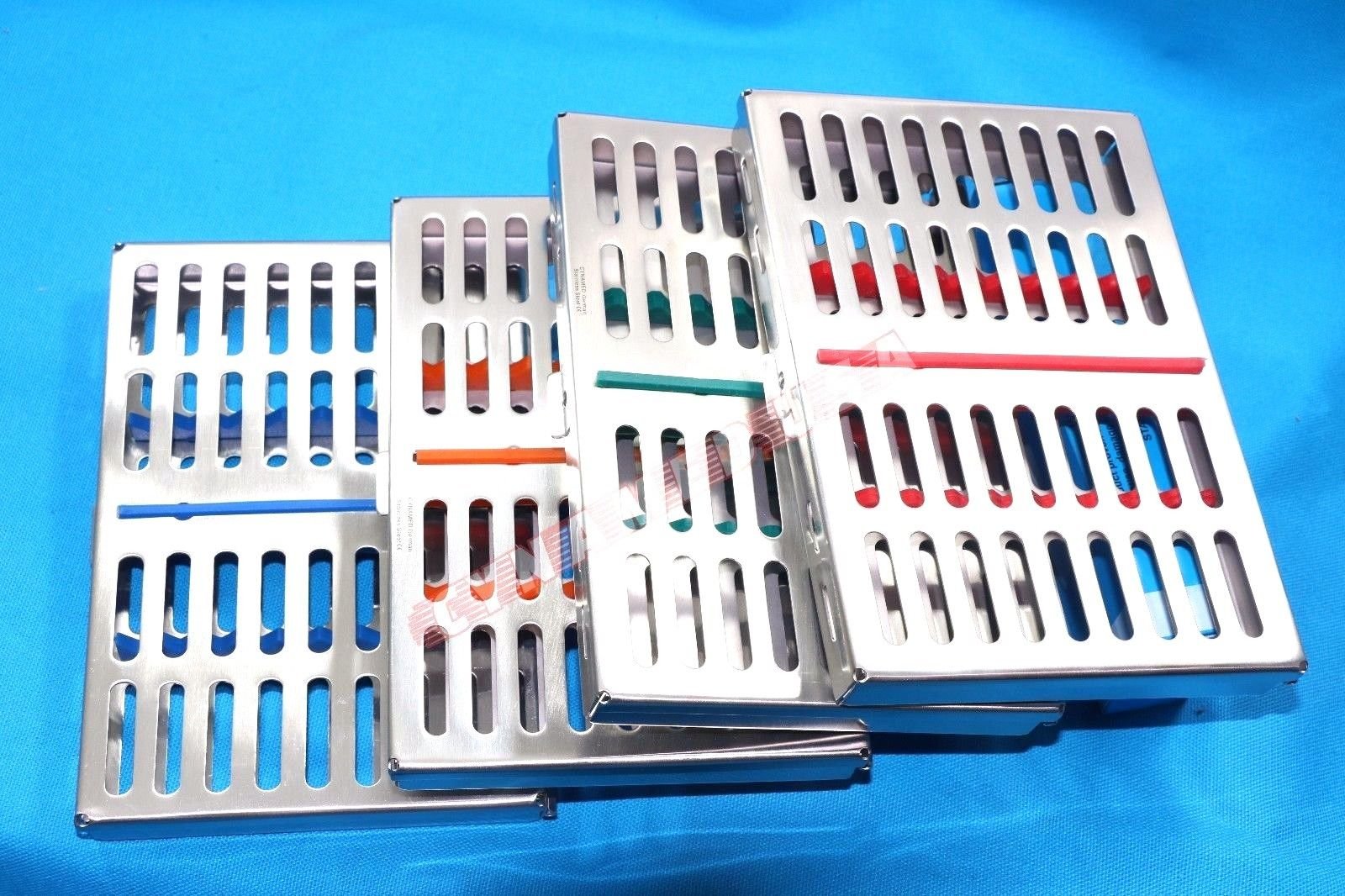 German Stainless 4 Dental Sterilization Cassette Rack Tray Box for 10 Instruments