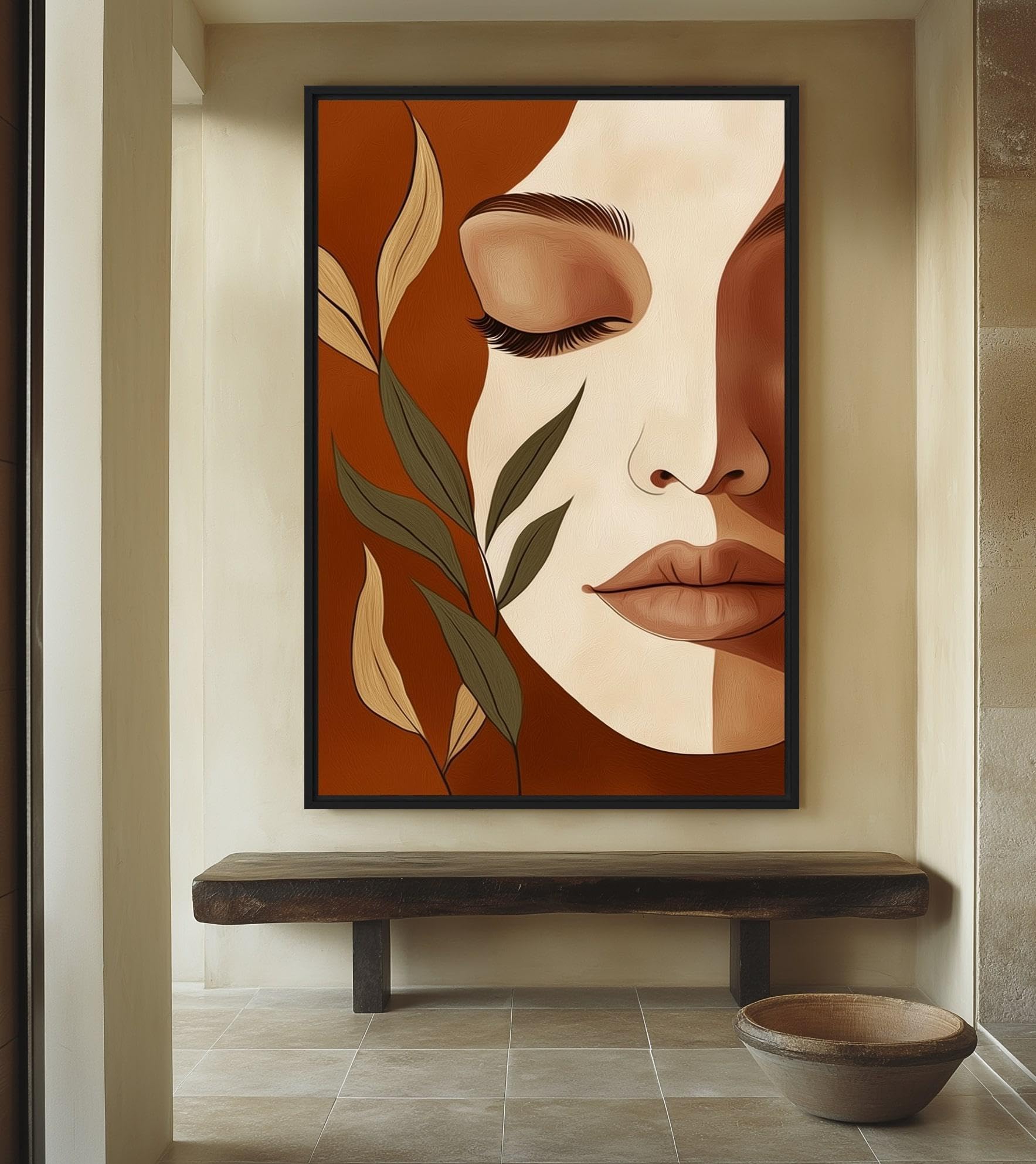 TONGYINLI Terracotta Woman Portrait Wall Art, Minimalist Print Boho Woman Face Canvas Painting for Living Room Home Decor Poster(70x110cm/Frameless)