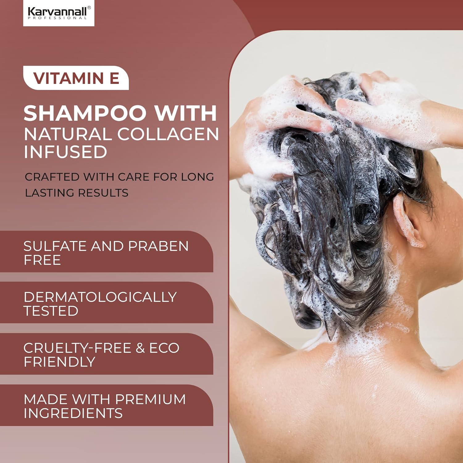 Vitamin E & Collagen Shampoo | Anti Hair Loss, Damage Repair & Growth Formula | Sulfate Free Hair Thickening Shampoo for Daily Use, All Hair Types | 500 ml / 16.9 Fl Oz