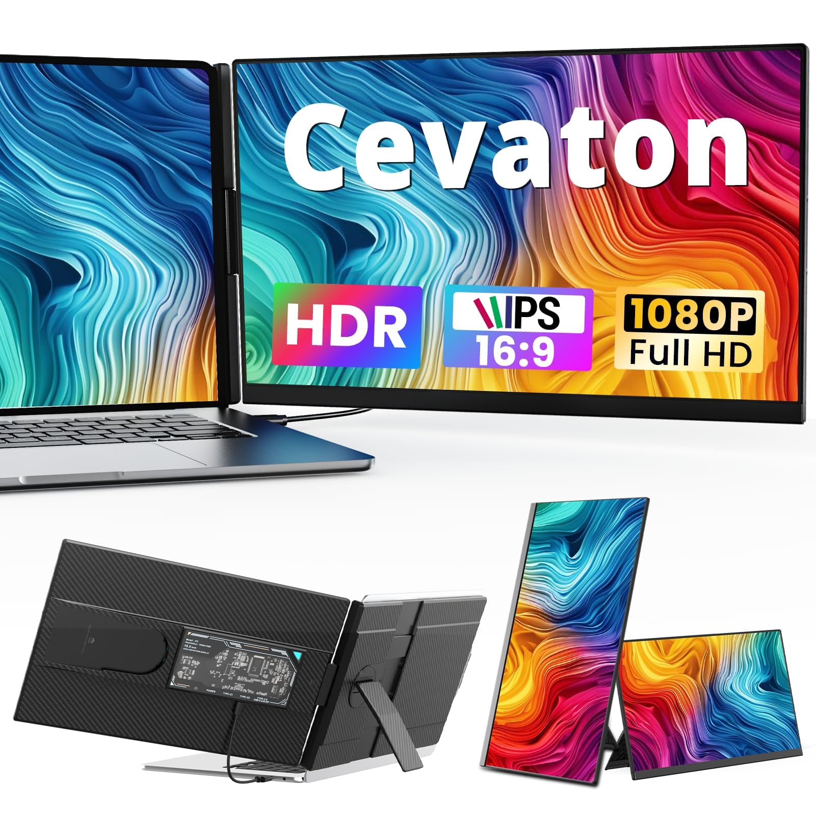 Monitor portátil,15,6 pulgadas 1080P FHD pantalla de ordenador portátil,Plug & Play, Extensor de doble pantalla extraíble, completa sin marco,compatible con Windows, Mac,Chrome (Dual screen -15.6")