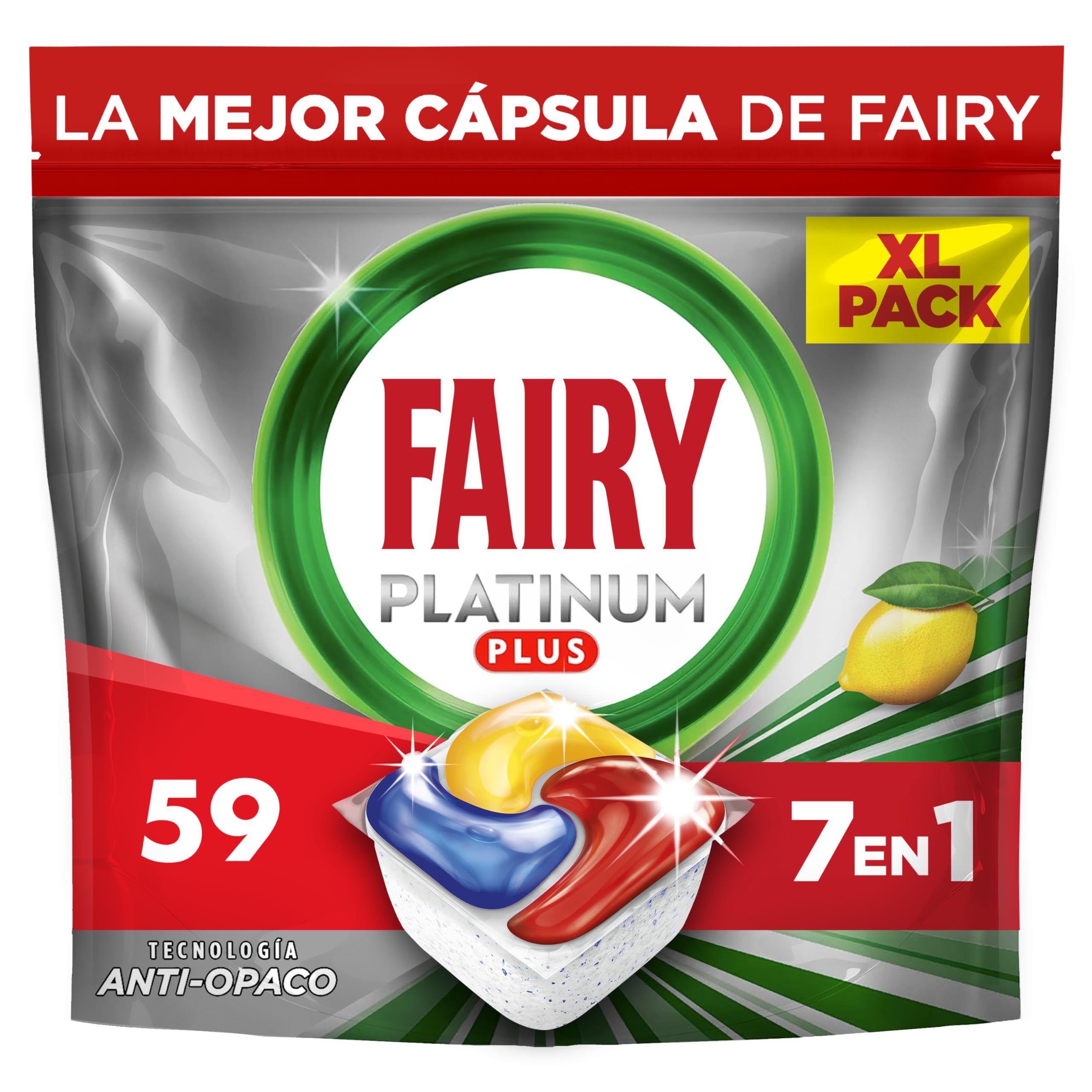 Fairy Platinum Plus: Brillo y Limpieza Rápida en 59 Dosis