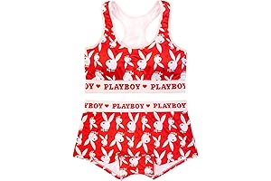 Playboy Lingerie: Enchanting Embroidered Bunny Heart Spor Bra and Boy Shorts Pajama Set