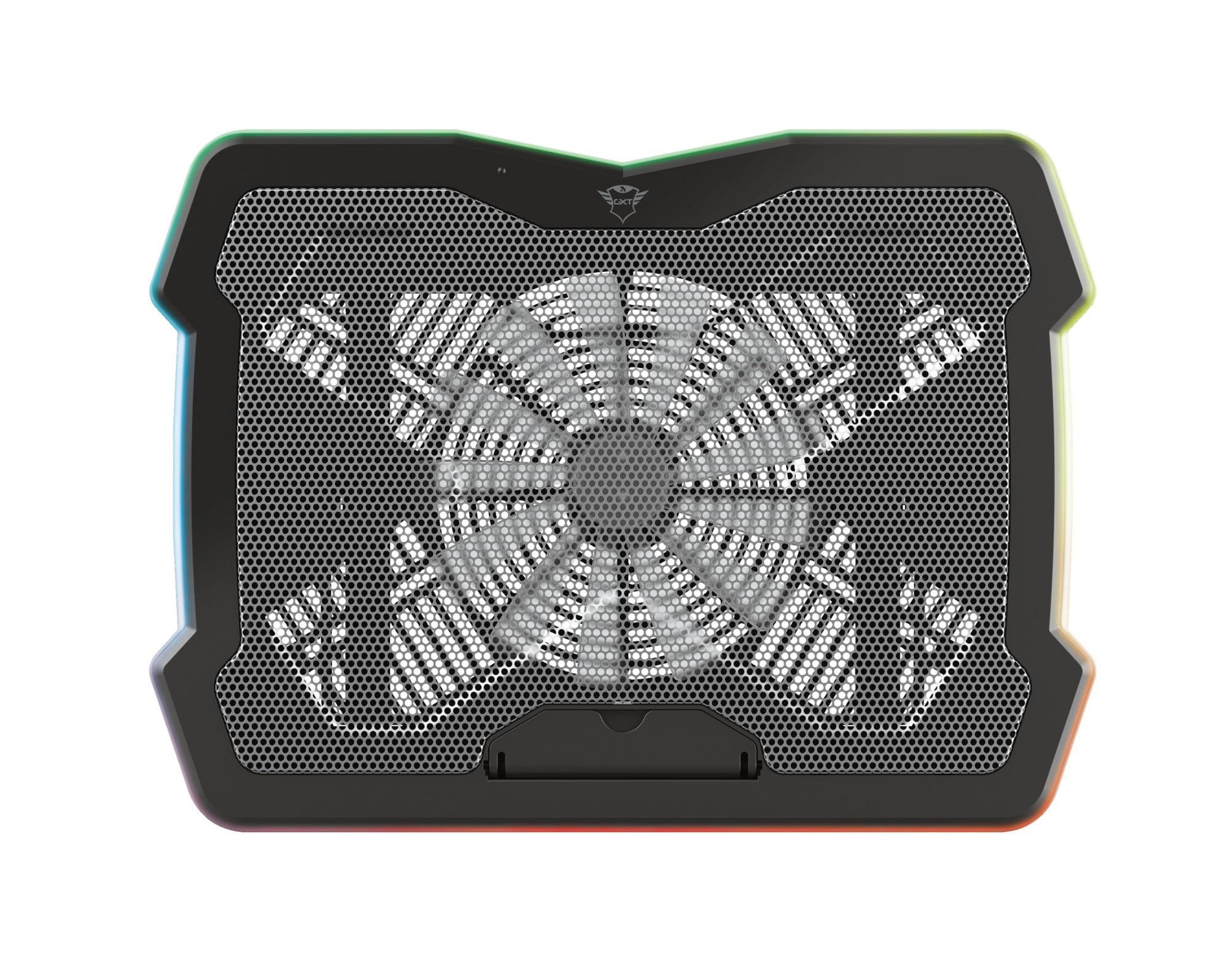 Trust Gaming GXT 1126 Aura Wielokolorowy podświetlany stojak chłodzący do laptopów o przekątnej do 43.9 cm, chłodziarka do laptopa z regulowaną prędkością, tryb ciszy, zasilanie USB do gier, czarny