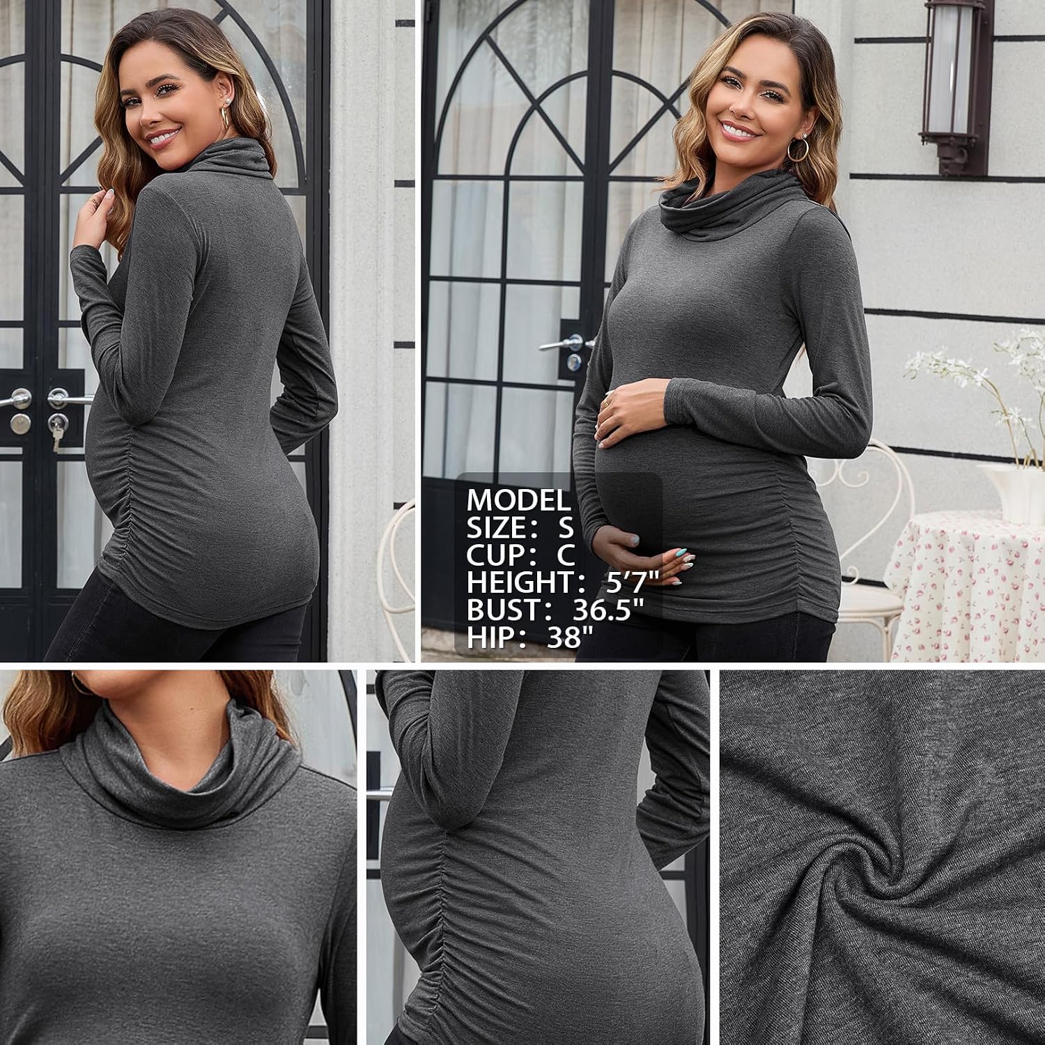 GINKANA Maternity Long Sleeve Shirts Cowl Neck Pregnancy Pullover Tops Basic Lightweight Tee Sweatshirts Tunic