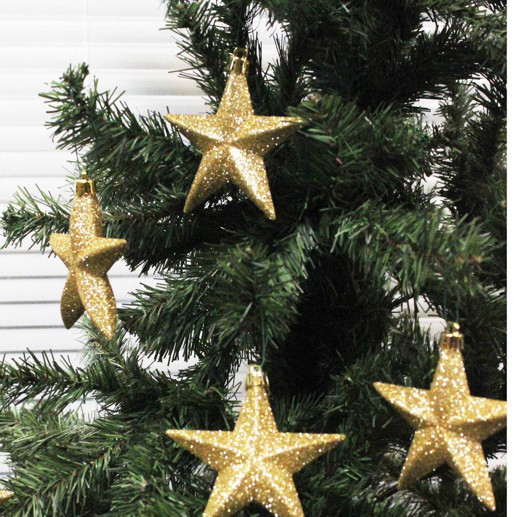 Shatterproof Christmas Stars 6 Pack 100mm Premier Christmas Tree Decoration, glitter Star Baubles (Gold 5993) - Image 2