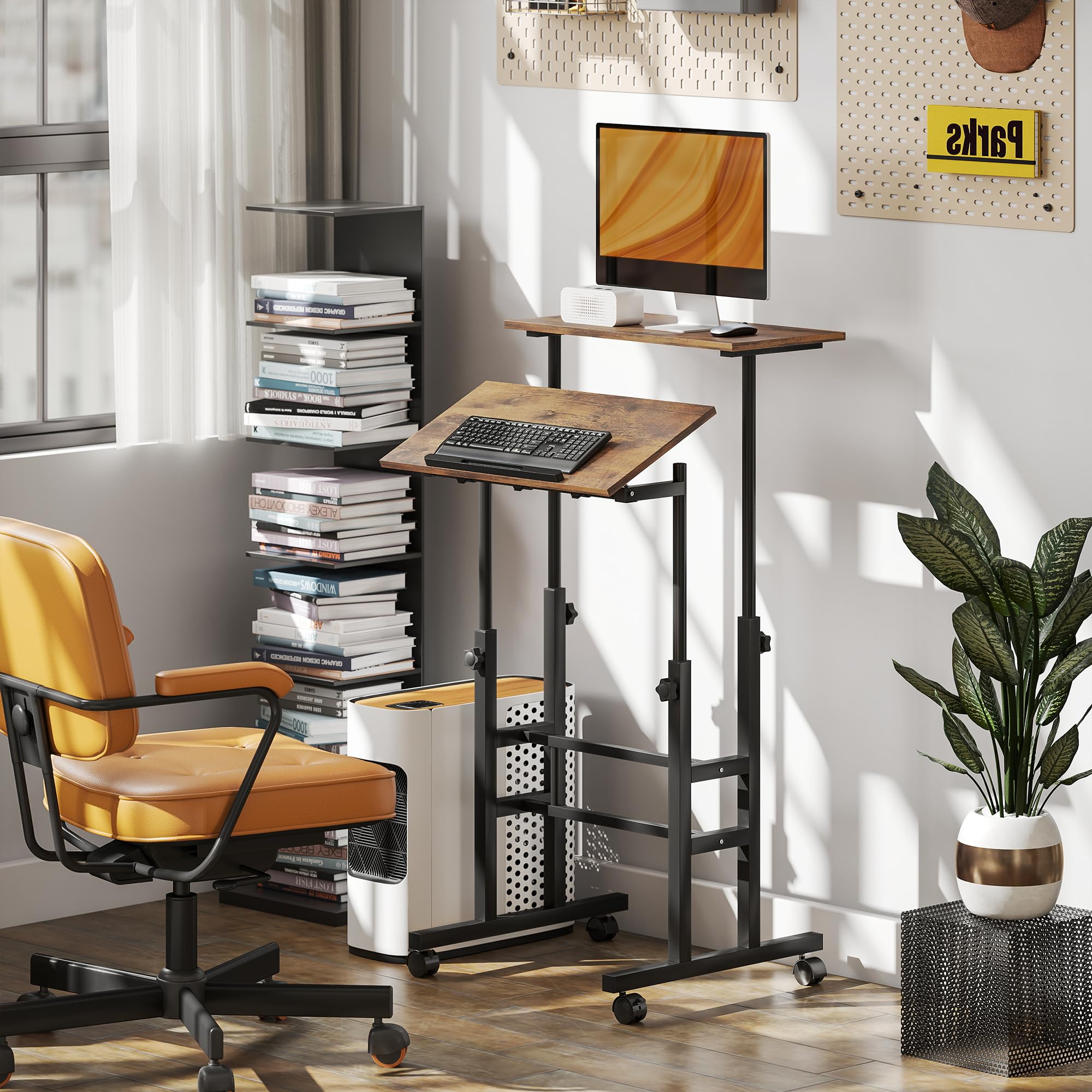 HOMCOM Schreibtisch Höhenverstellbar 60 x 60 x 70,5-120 cm Rustikal Braun