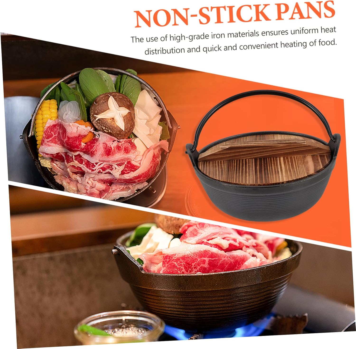 ABOOFAN Japanese Cast Iron Stew Pot with Lid Deep Soup Cooker for Home Camping Includes Handle for for Hot Pot Outdoor Cooking