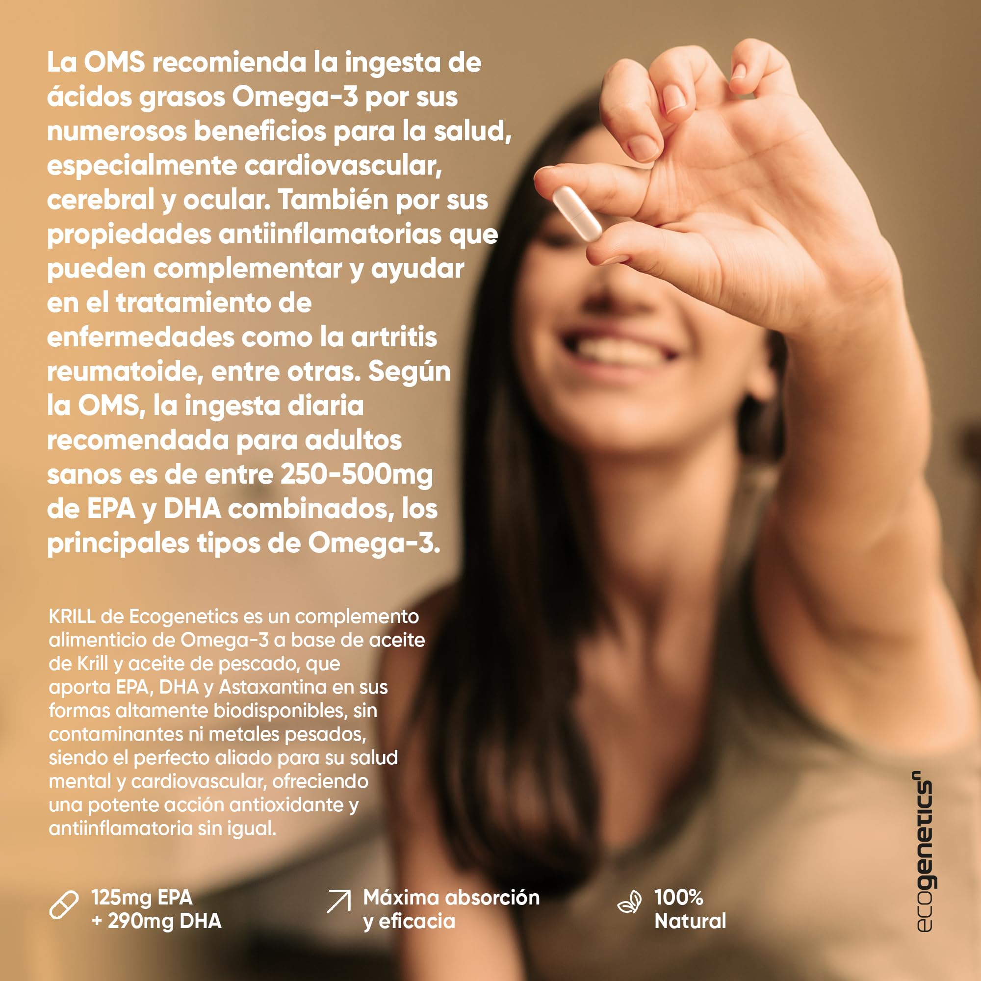 ECOGENETICS - Huile de Krill+DHA Plus 60 Capsules Molles | Source Premium d'Omega 3 (415mg par capsule) pour la Santé Cardiovasculaire | Stimulant Cérébral Idéal pour la Concentration et la Mémoire
