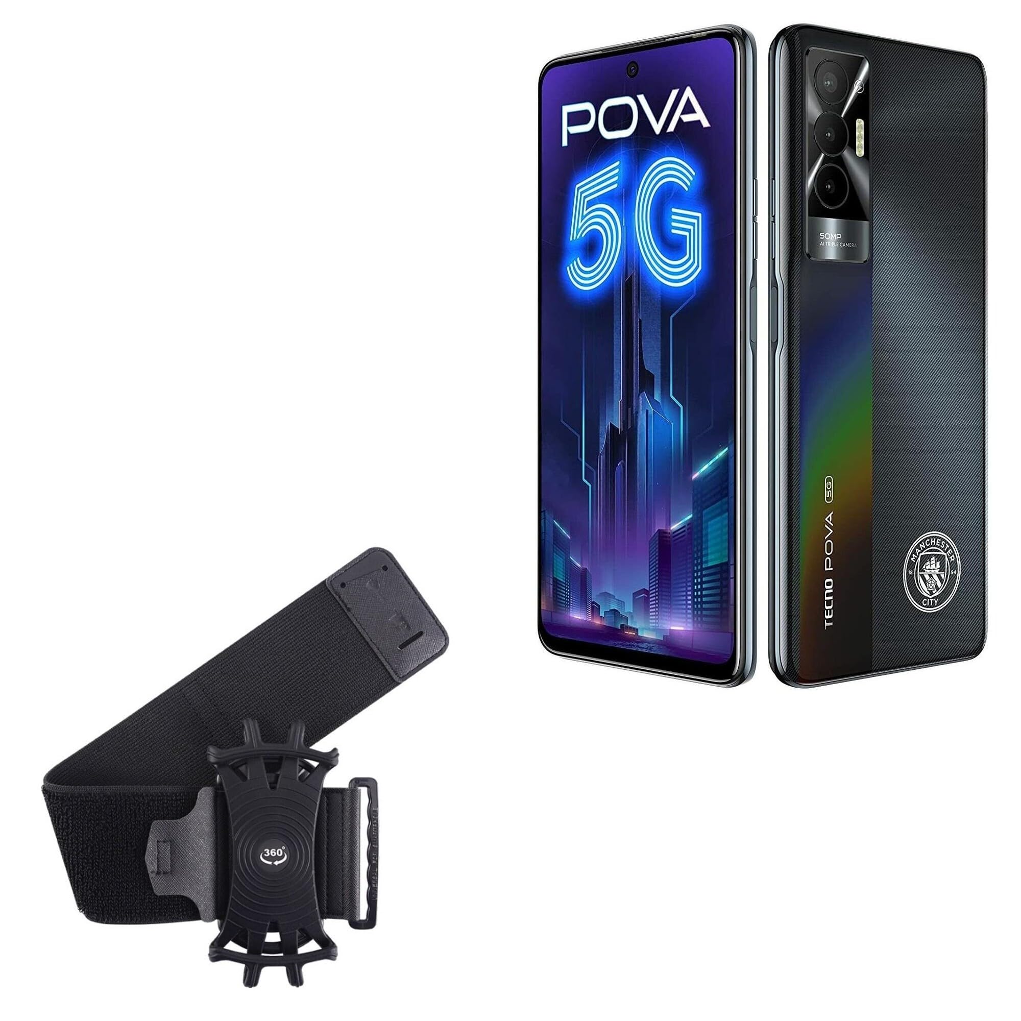 BoxWave Holster Compatible with Tecno Pova 5G - ActiveStretch Sport Armband, Adjustable Armband for Workout and Running - Jet Black