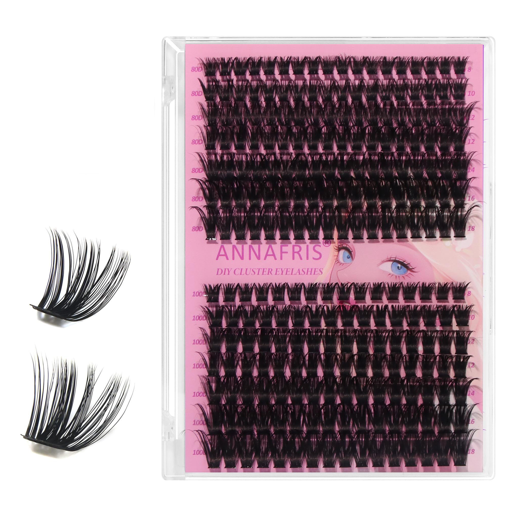 ANNAFRIS Cluster Lashes 80D+100D Individual Eyelashes 280Pcs False Lashes Individual Cluster DIY Lash(80D+100D)