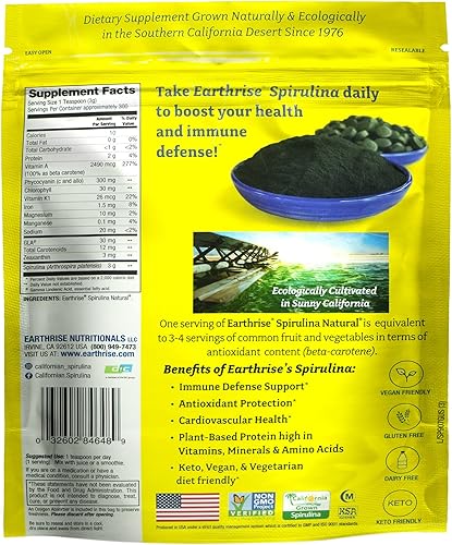 Miniatura 2 de Earthrise Spirulina Polvo natural de 32 onzas, espirulina natural premium de California, vegano, sin gluten, apto para ceto, sin OMG, súper alimento