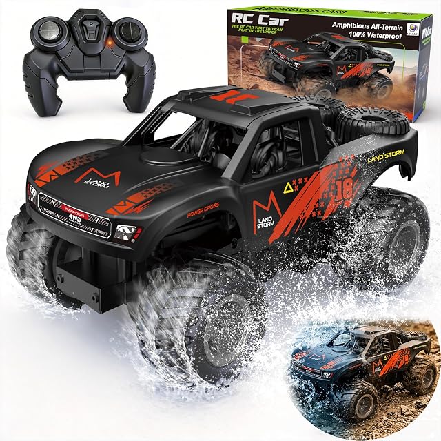 Amphibious Remote Control Car Monster Truck - 4WD Waterproof 1:16 Large All Terrain Off Road Vehicle RC Drift Cars Beach Pool Toys Gifts for Boys Kids 8-12