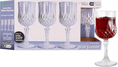 Miniatura 8 de PARTY BARGAINS 4 vasos altos con forma de cristal (14 onzas), desechables, inastillables, diseño elegante, juegos de vidrio para beber, para fiestas