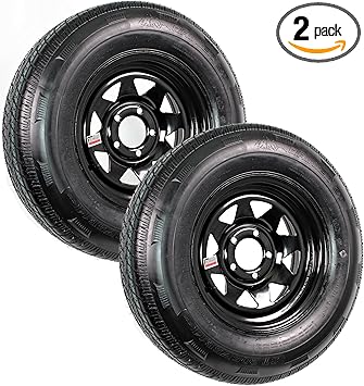 eCustomrim 2-Pack Trailer Tire and Rim Radial ST205/75R14 Load Range D 5-4.5 Black Spoke Wheel - 6 Year Warranty w/Free Roadside