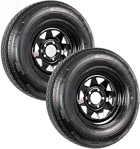 eCustomrim 2-Pack Trailer Tire and Rim Radial ST205/75R14 Load Range D 5-4.5 Black Spoke Wheel - 6 Year Warranty w/Free Roadside