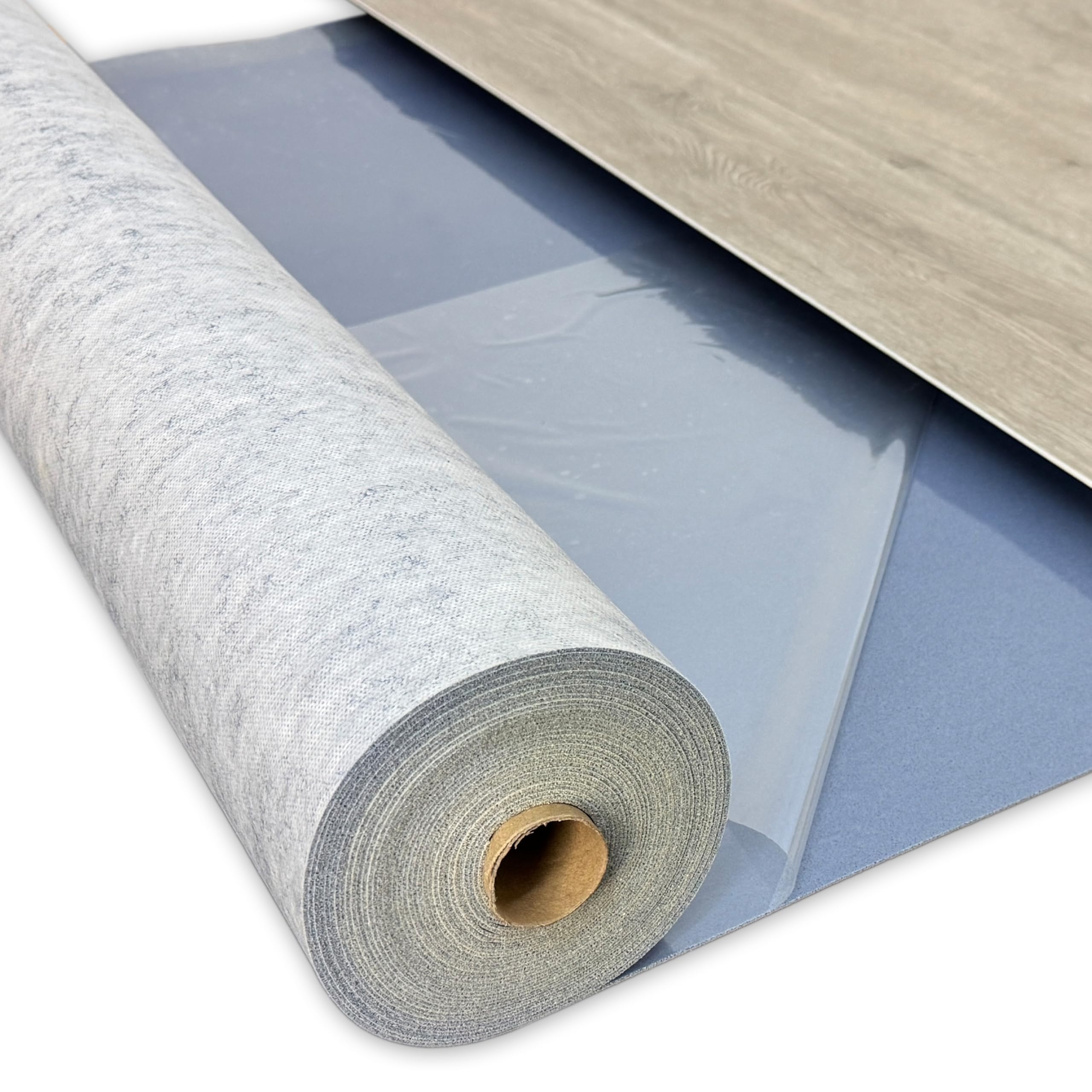 uficell® VinoSoundFix Vinylunterlage und Designboden Trittschalldämmung - Stärke: 1,5 mm - 400 kPa Druckfestigkeit - Selbsthaftende Tritt- und Gehschalldämmung für Klick Vinylboden (50 m² - 5 Rolle)