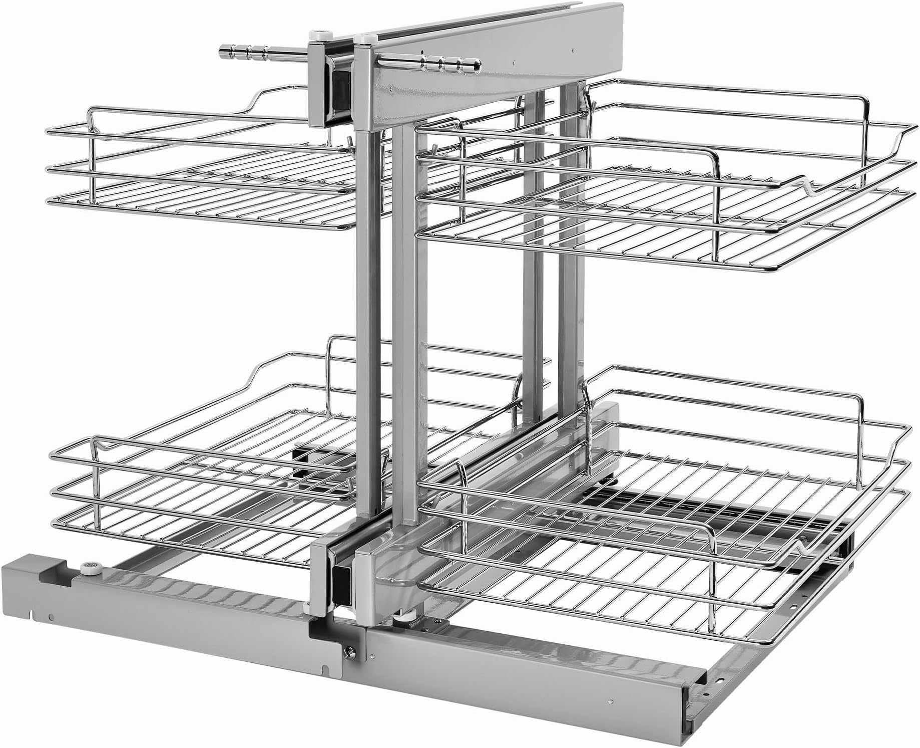 Rev-A-Shelf Chrome Two-Tier Wire Bottom Pullout Organizer for Blind Corner Base Kitchen Cabinets, Adjustable 4-Basket Storage System, Min Opening Width of 15", 5PSP-15-CR
