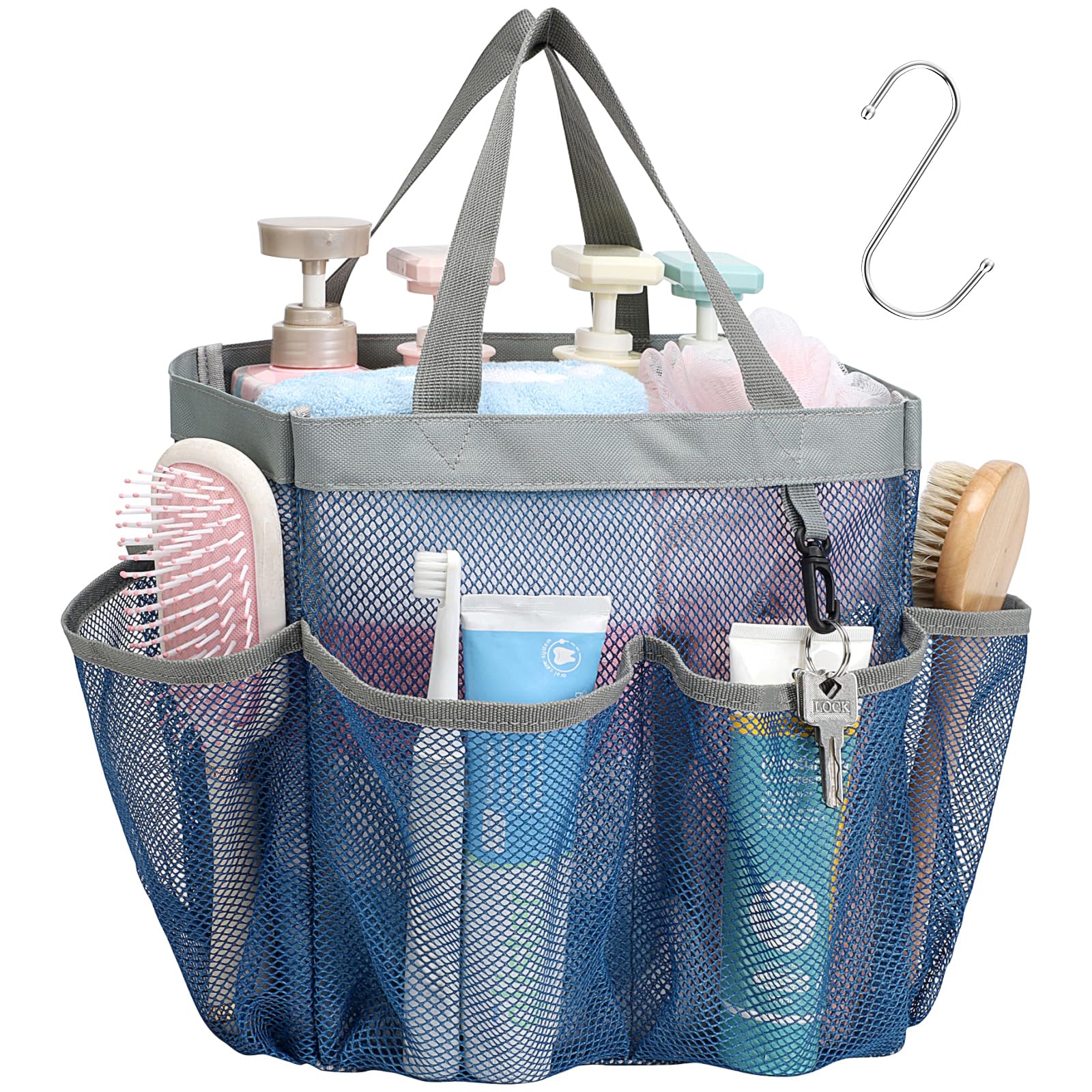 Photo 1 of Mesh Shower Caddy Portable - 8 Pockets, S-Hook, Shower Bag for Dorm Camping