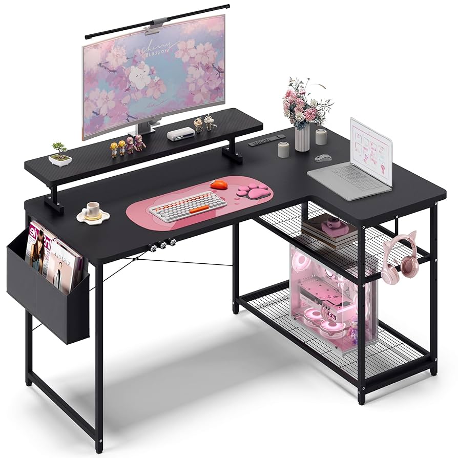 【新品　未使用】DOWINX L字型パソコンデスク LS-GDJQ01 Dowinx パソコンデスク L字デスク ラック付き モニターアーム