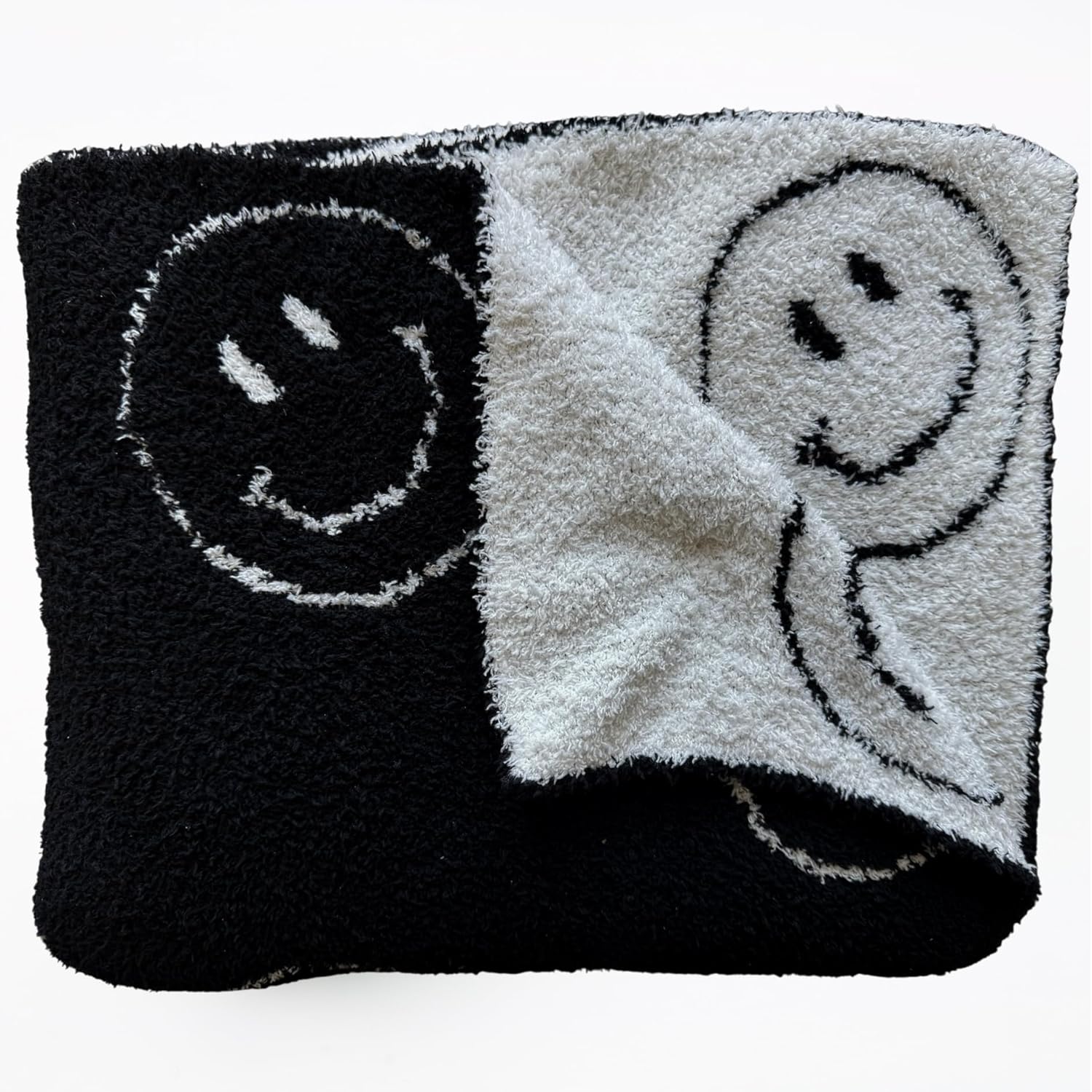 Smiley Face Throw Blanket Microfiber Soft Fluffy Cozy Baby Toddlers Kids Adult Reversible Blanket for Bed Couch Happy Face Blanket (Black, 46"x54" | Baby,Toddler,Kids) - Image 2