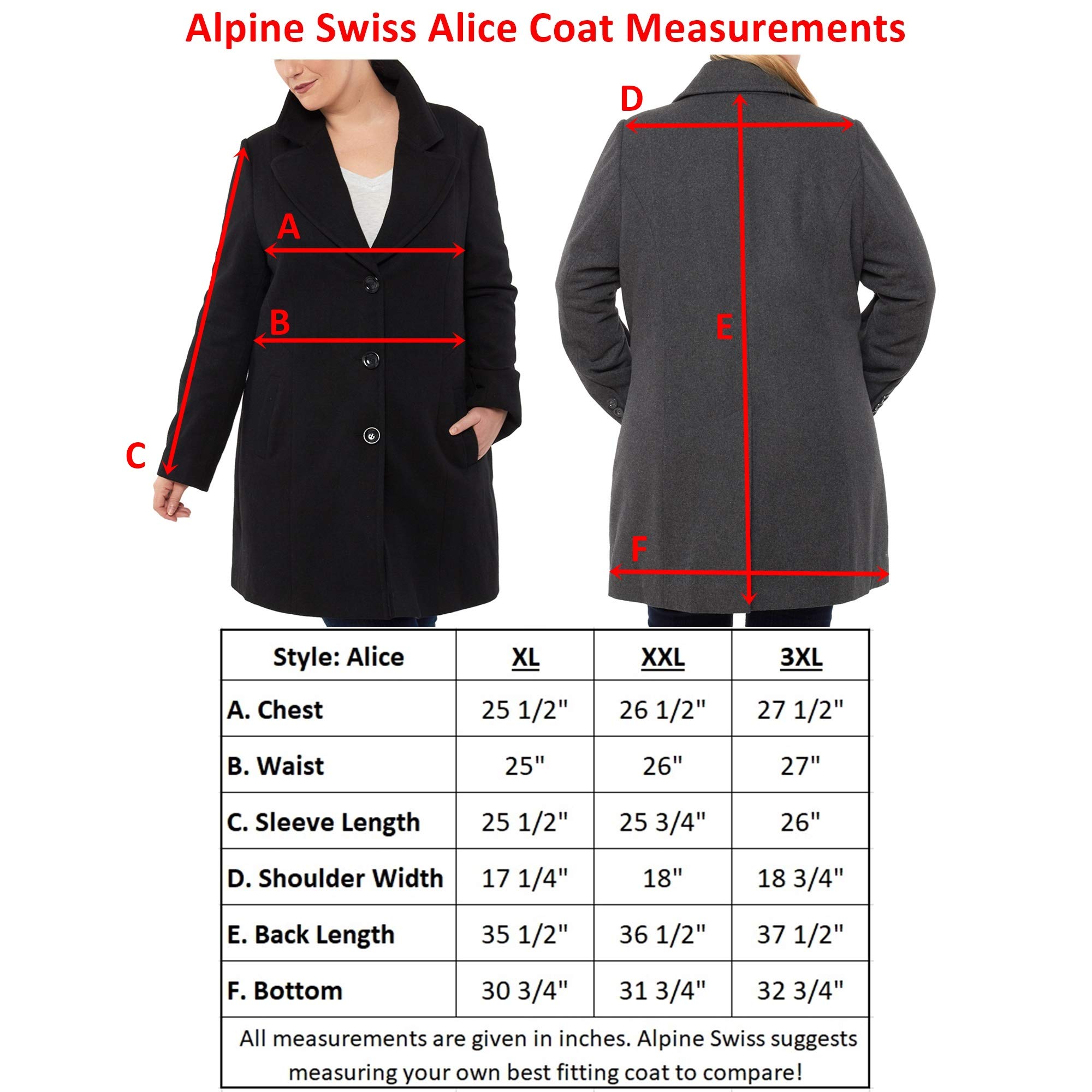 alpine swiss Alice Abrigo de lana de talla grande para mujer Abrigo clásico para caminar con solapa y muesca para mujer