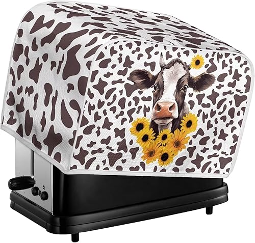 Eheartsgir Cubierta para tostadora de pan con estampado de vaca y girasol, ligera, duradera, cubierta antipolvo, pequeños electrodomésticos de