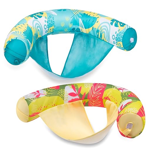 Sloosh Inflatable Pool Float Chairs, 2 Packs Floating Noodle Chair with Sling with Tropical Leaves Design Soft Fabric Water Chair Swimming Pool Lounger Floaties for Adults（Green/Blue）