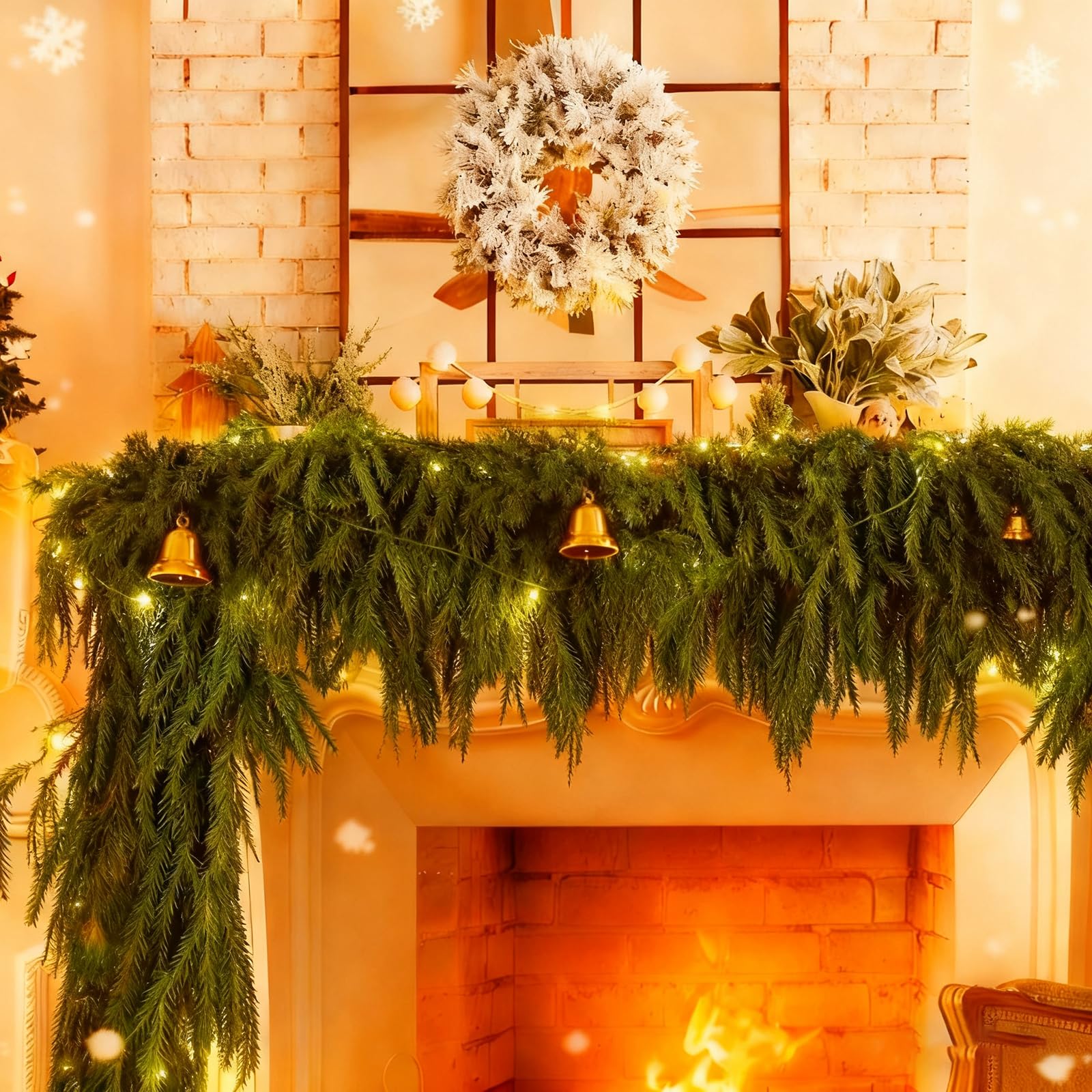 Guirlande de pin de Noël pour cheminée et table festive lumineuse lot de 2
