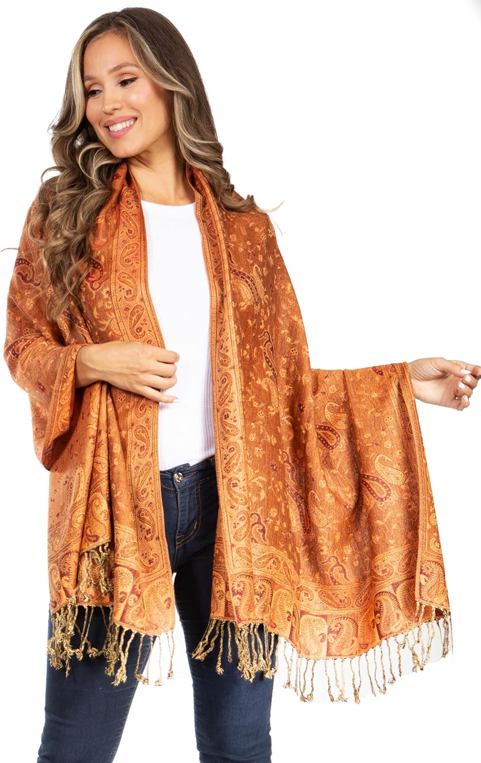 Sakkas Soft Silky Double Layer Jacquard Paisley Pashmina Shawl/Wrap/Scarf - Image 5