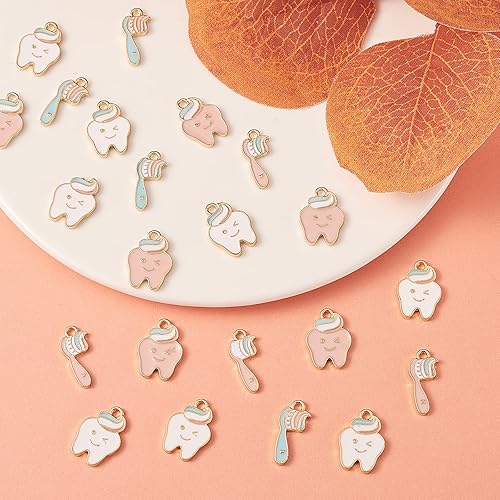 Miniatura 5 de LiQunSweet 80 unidades de 4 estilos de dientes saludables para cepillo de dientes, dientes esmaltados, mini dijes para hacer joyas, accesorios de