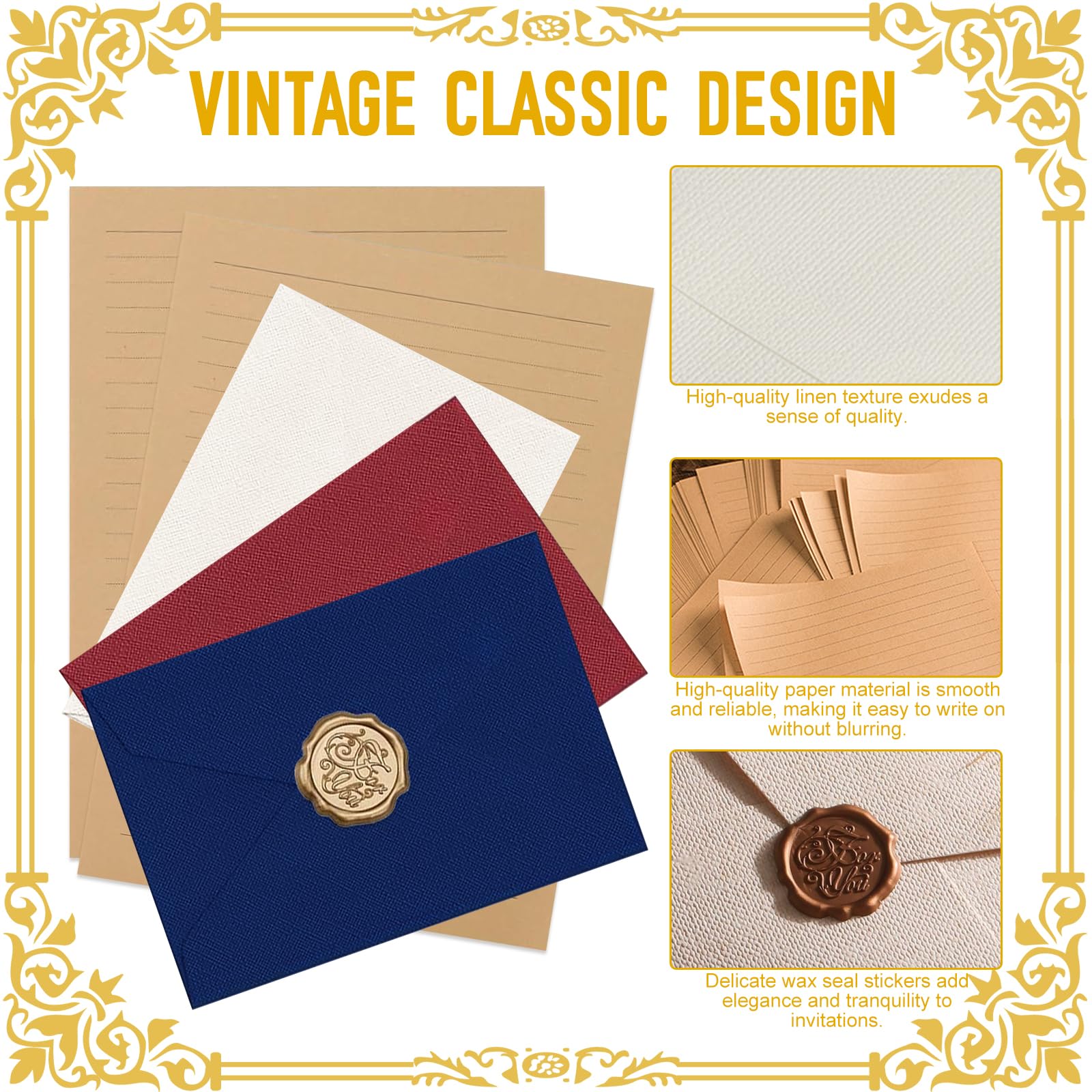 Set di Carta da Lettere Vintage 38 Pezzi, Buste in Lino con Sigillo di Cera, A5 Kraft per Inviti Nozze