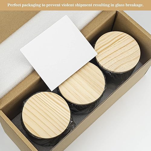 Miniatura 4 de Ezebesta Juego de 3 recipientes de baño modernos de 13.53 onzas con 12 etiquetas y tapa de madera, juego de tarros de vidrio grueso para bolas de