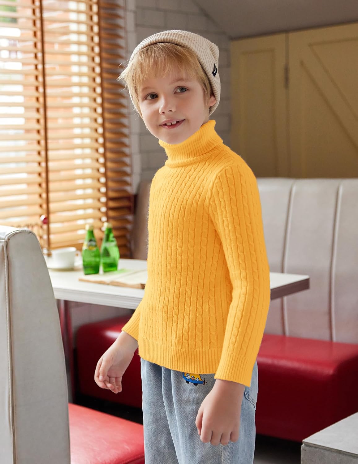 Arshiner Boy's Ribbed Turtleneck Cable Knitted Sweater Slim Fit Pullover Sweater for Kids 4-13 Years - Image 3