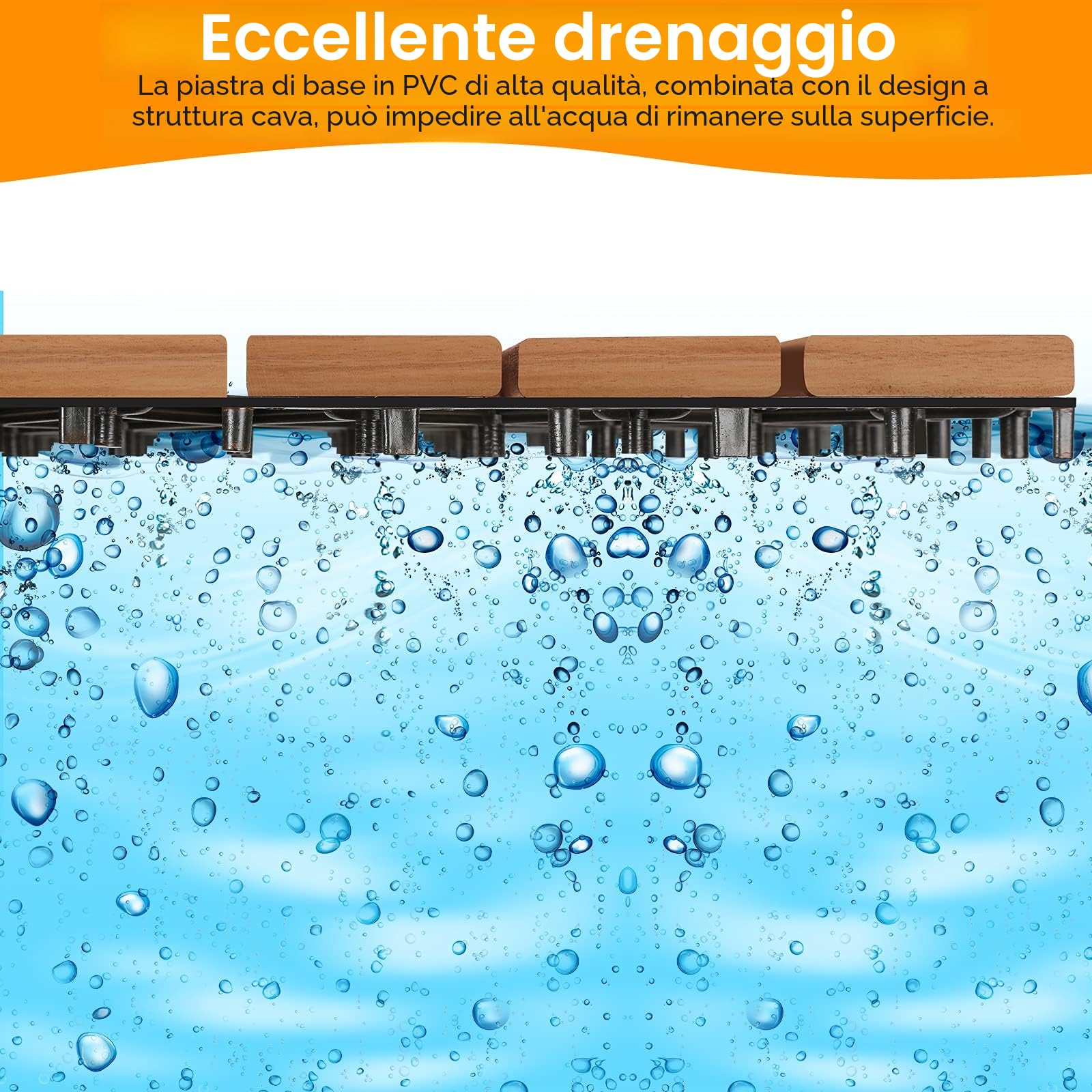 Piastrelle in legno 11 pezzi | 30 × 30 cm | 1 m² per piastrelle da pavimento | in legno di acacia | Pavimentazione per esterni e interni, balcone con sistema di drenaggio e sistema a clic