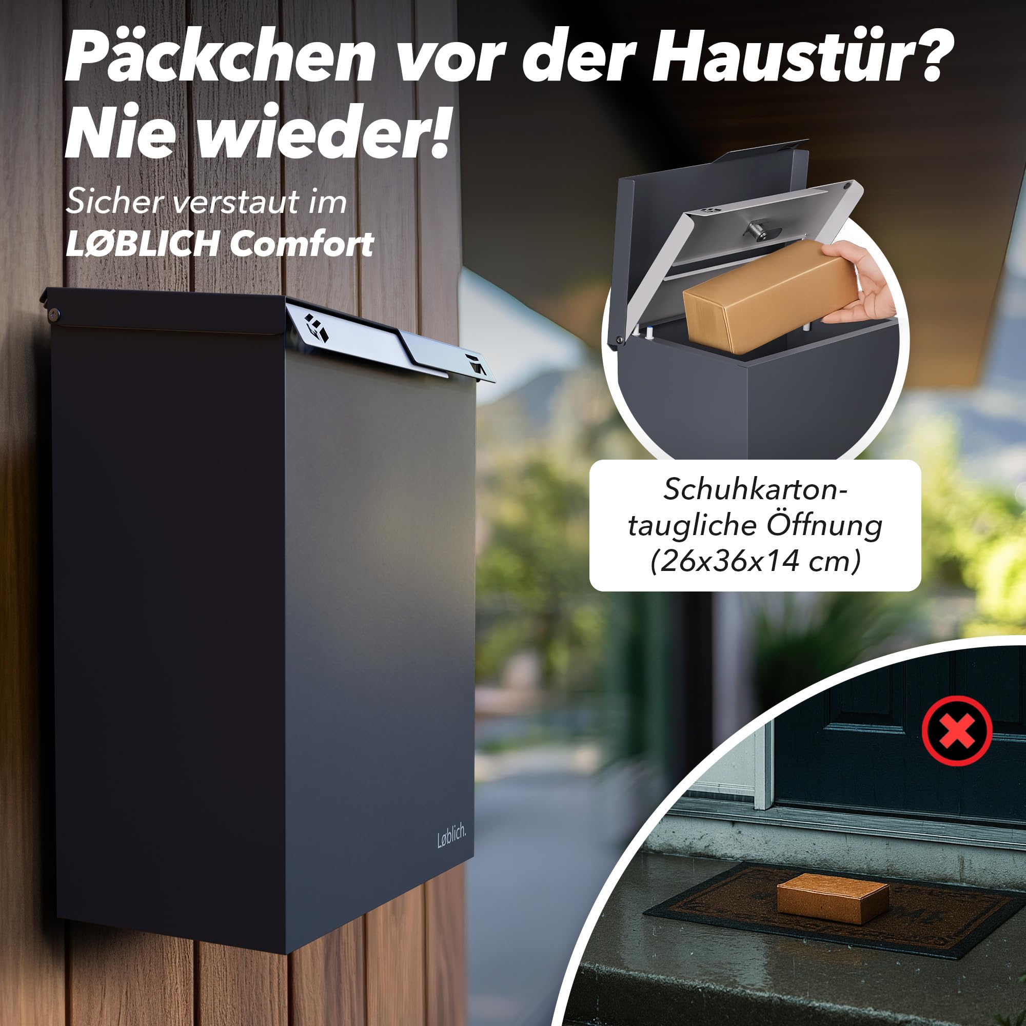 Briefkasten RAL 7016 Anthrazit | Vom Briefträger entwickelter XL-Wandbriefkasten für Päckchen & Post - wetterfest, geräuscharm, abschließbar - Outdoor Stahl-Postkasten modern